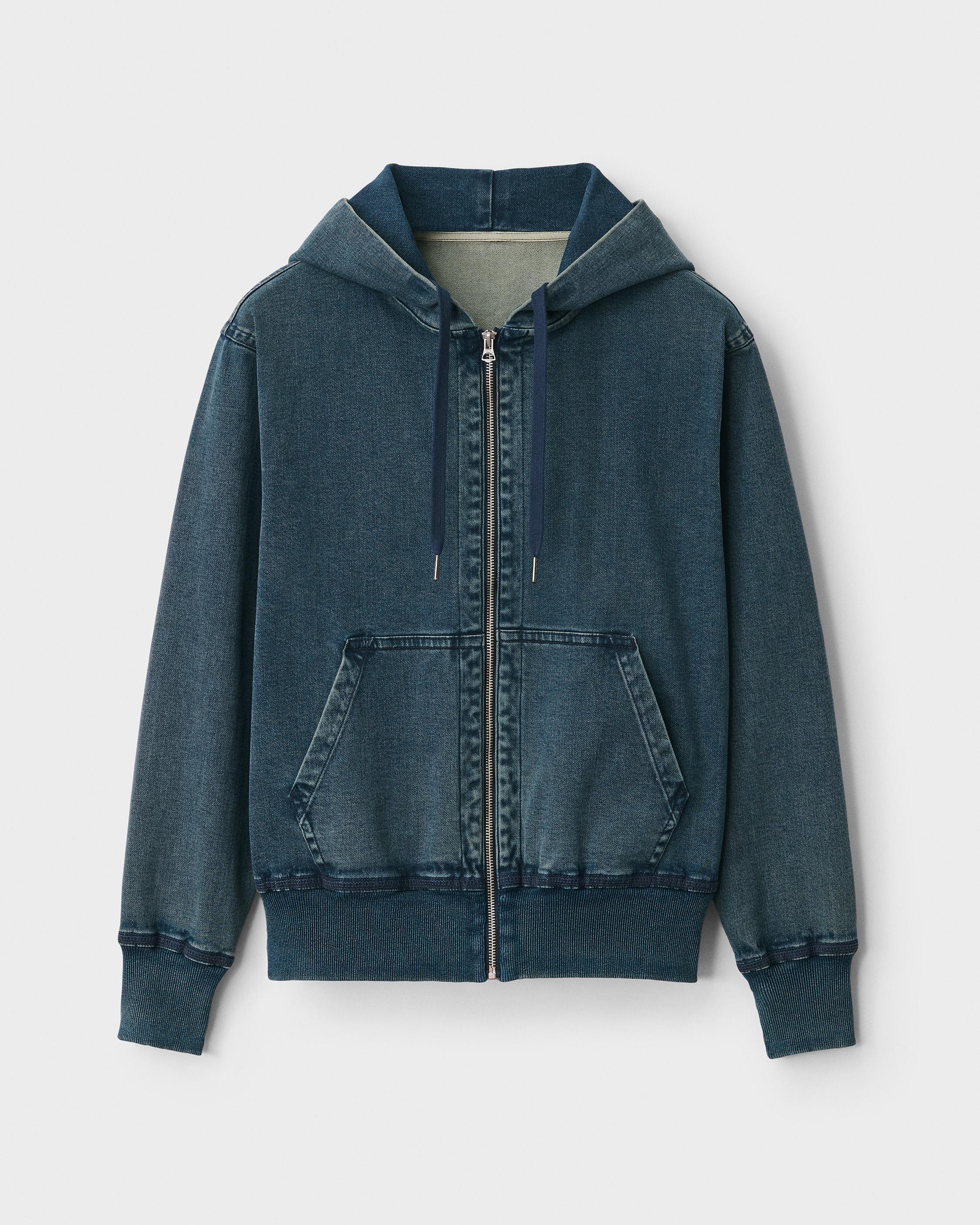 Damon Zip Loopback Denim Hoodie Elkhart rag bone