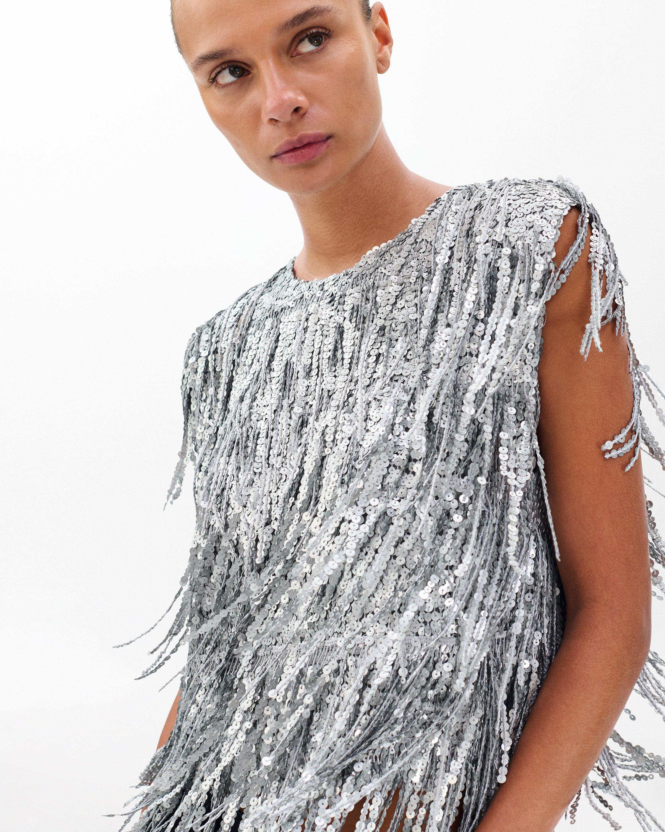 Billie Sequined Tassel Top - Gunmetal | rag & bone