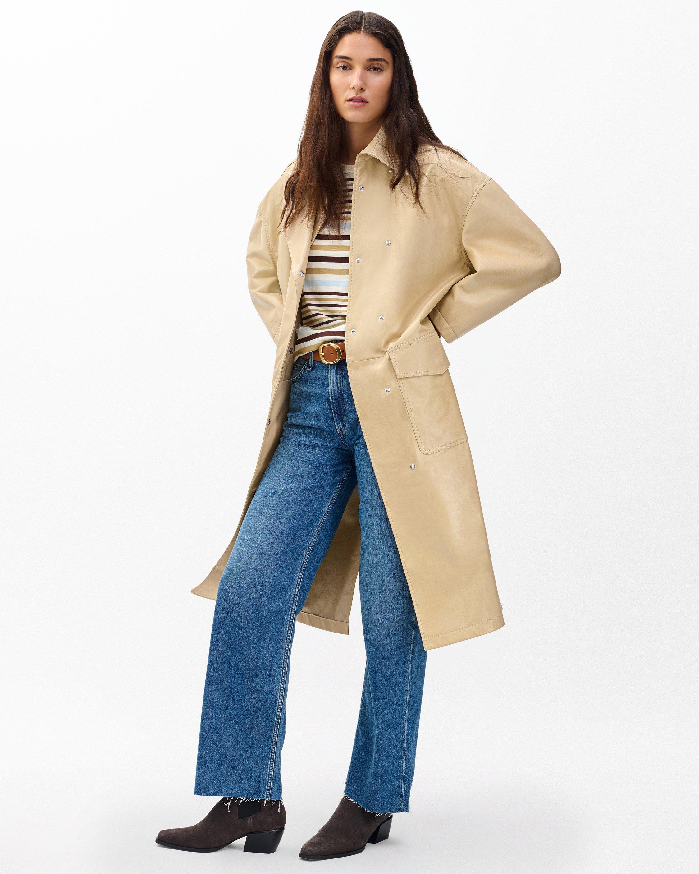 Rue Lamb Leather Trench Coat image number 3