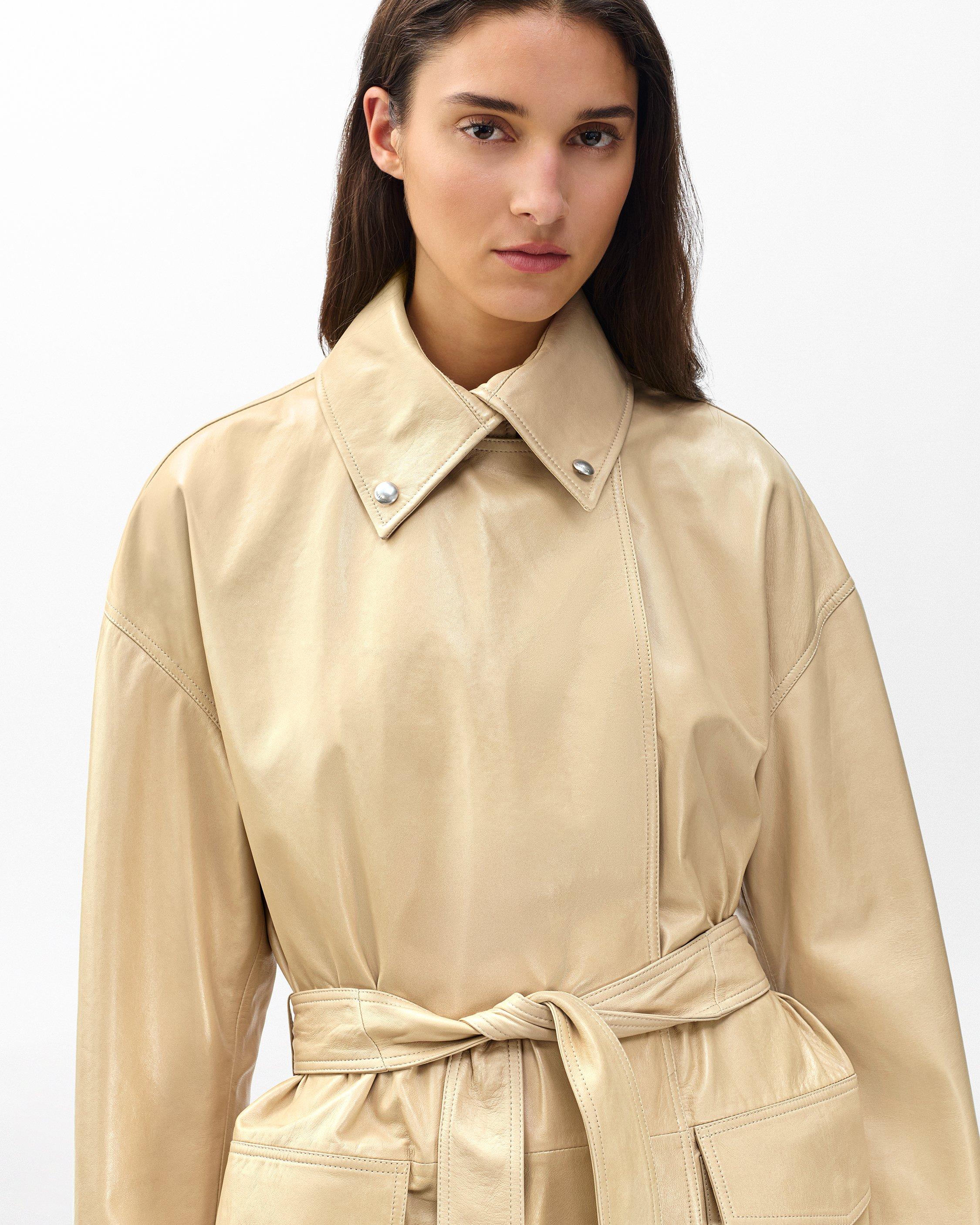 Rue Lamb Leather Trench Coat image number 4