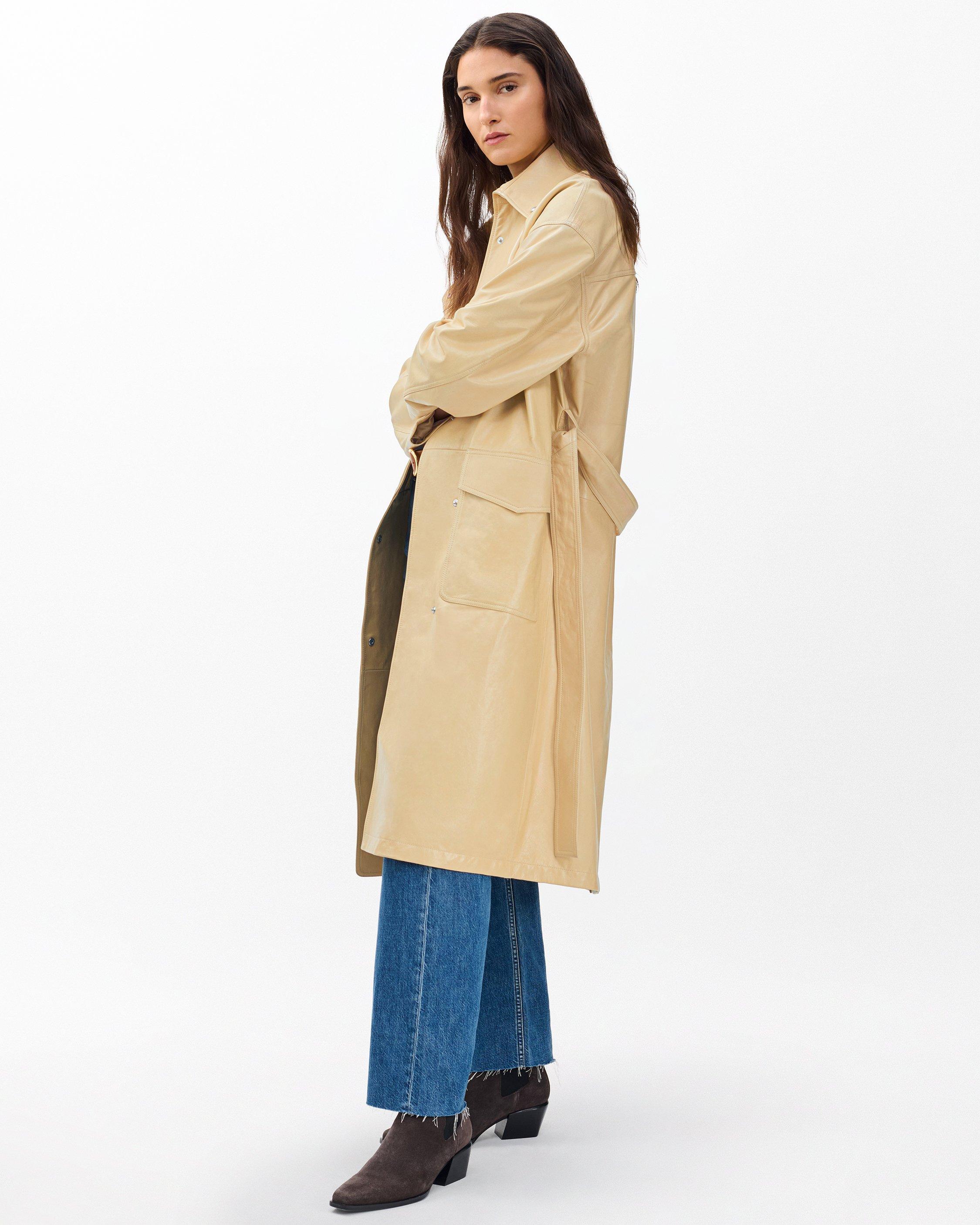 Rue Lamb Leather Trench Coat image number 8