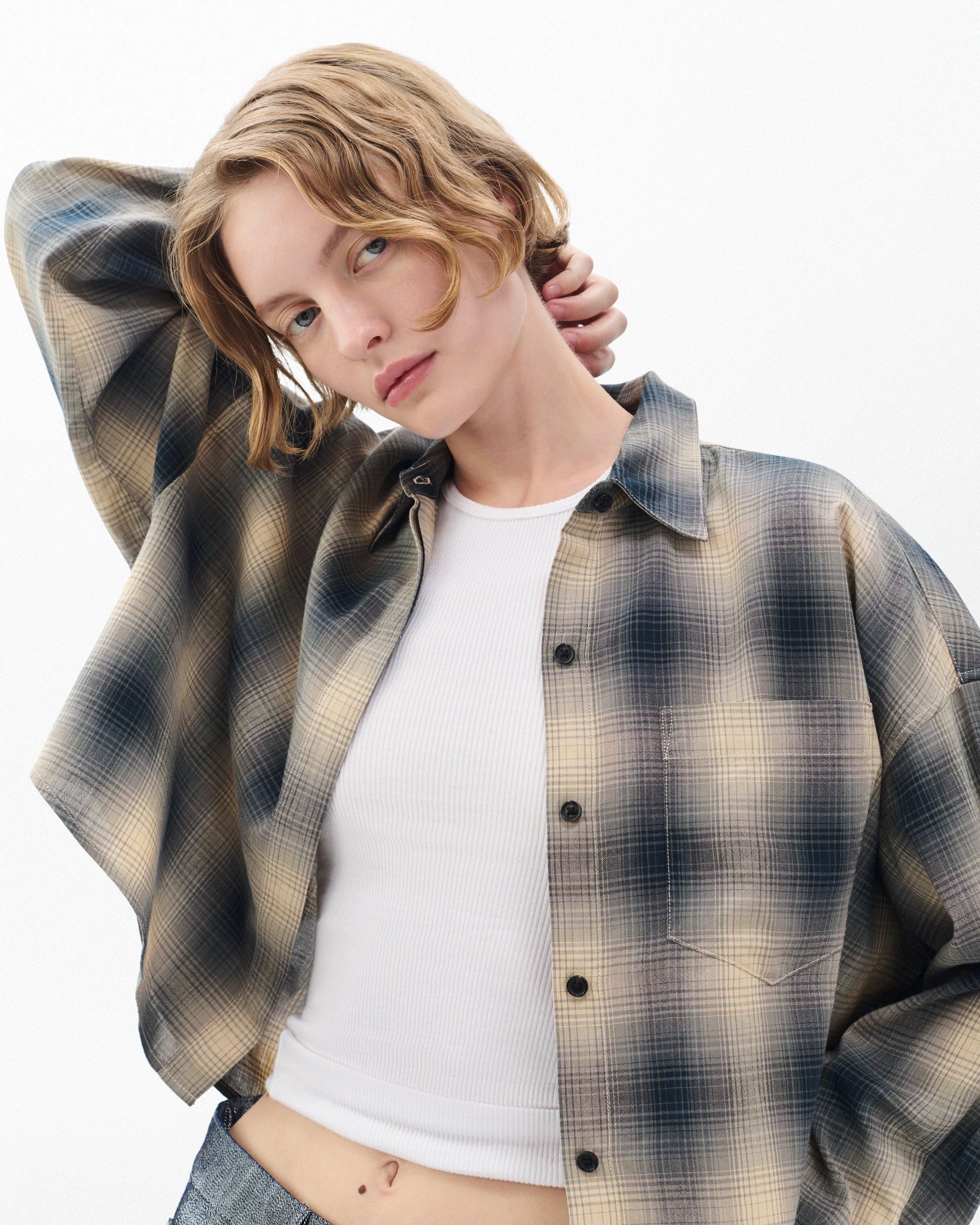 Marin Cropped Plaid Shirt - Navy Plaid | rag & bone
