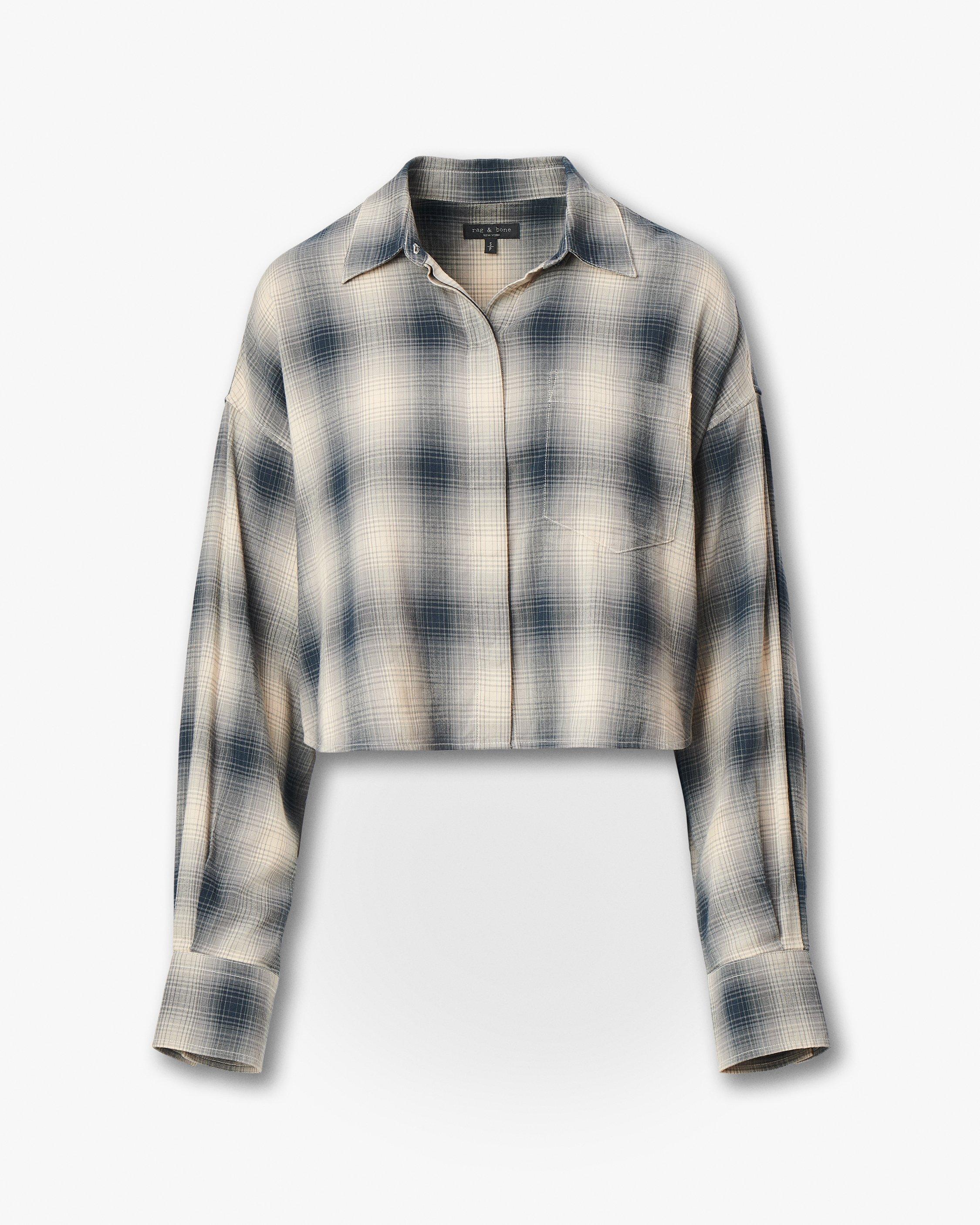 Marin Cropped Plaid Shirt - Navy Plaid | rag & bone