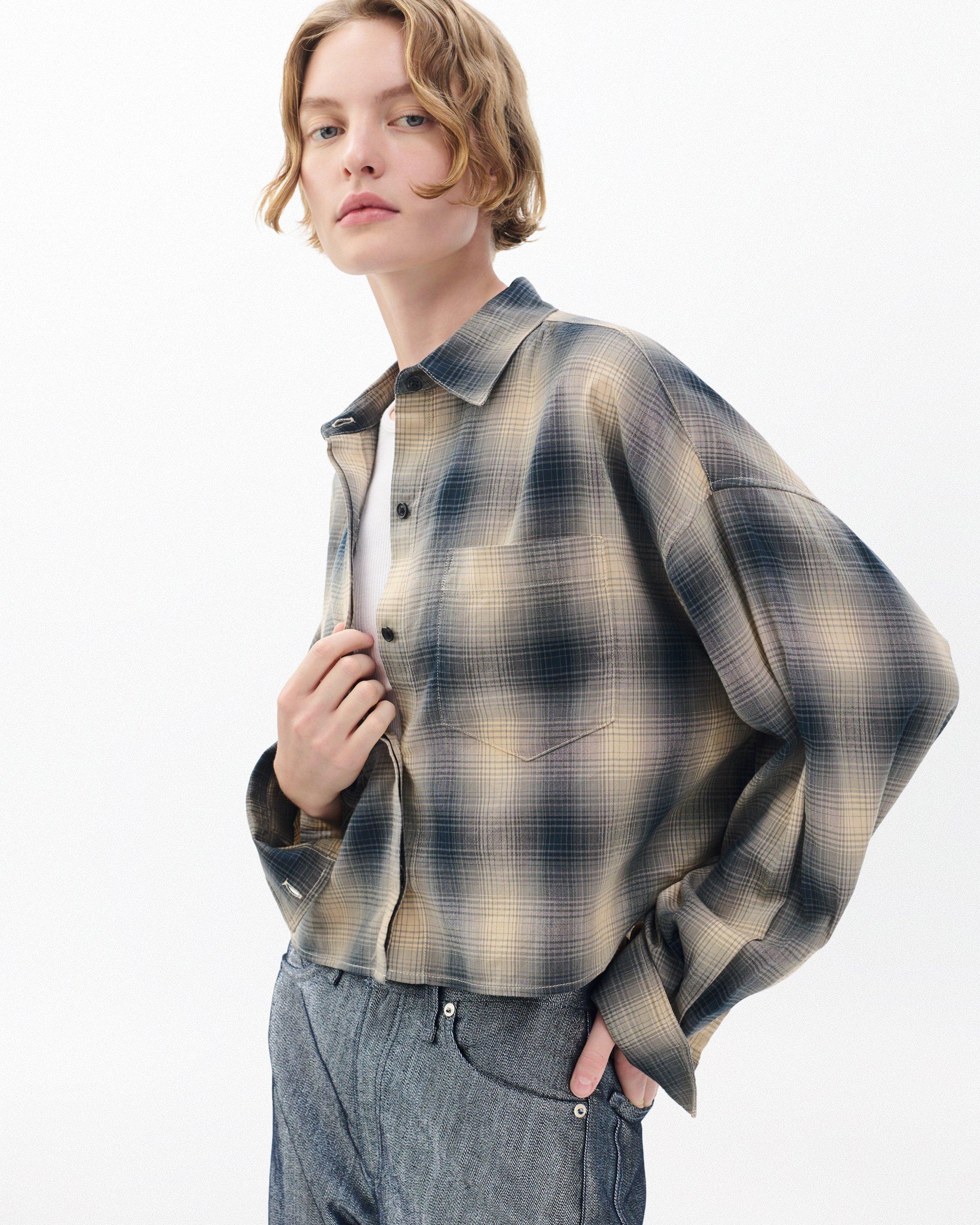 Marin Cropped Plaid Shirt - Navy Plaid | rag & bone