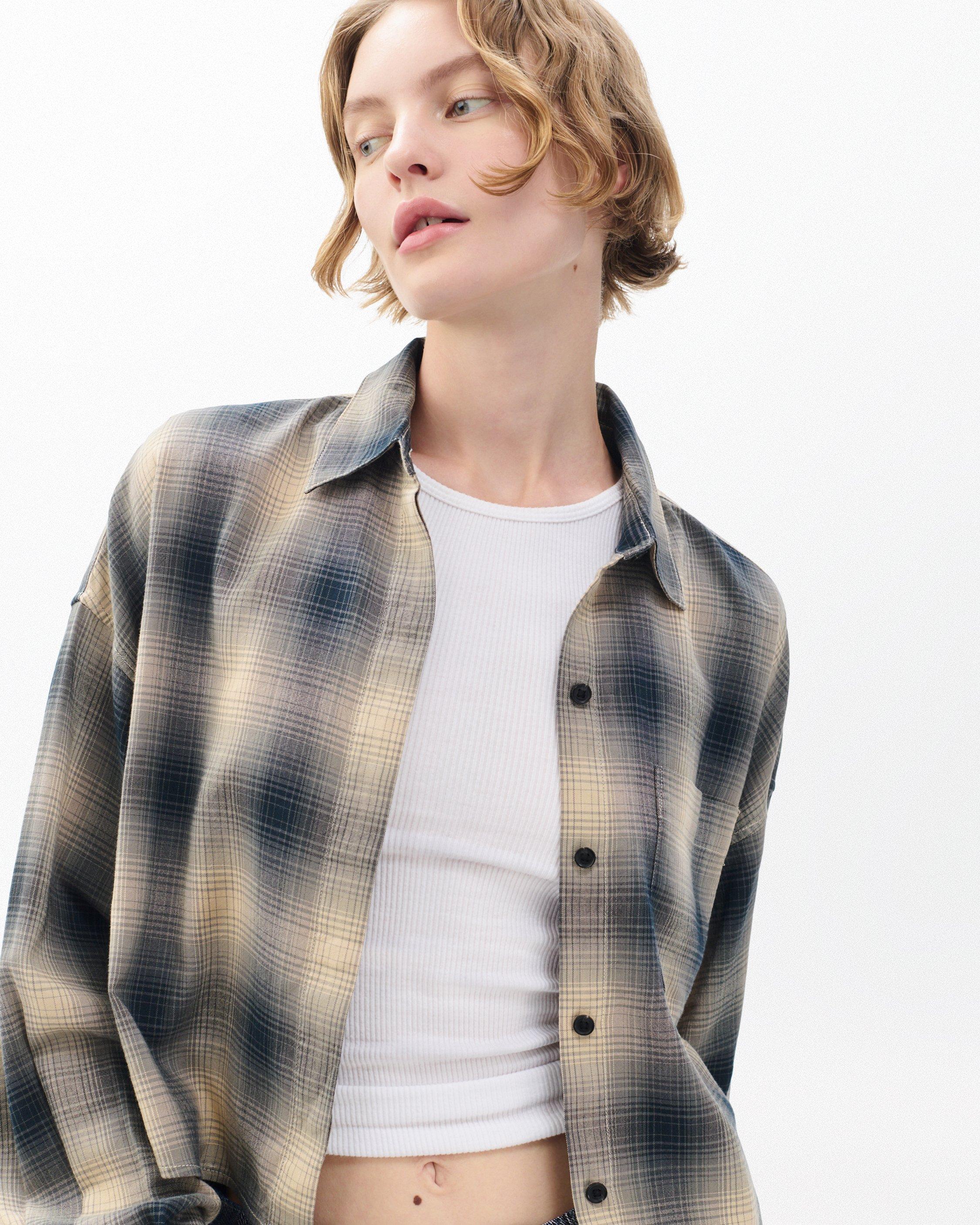 Marin Cropped Plaid Shirt - Navy Plaid | rag & bone