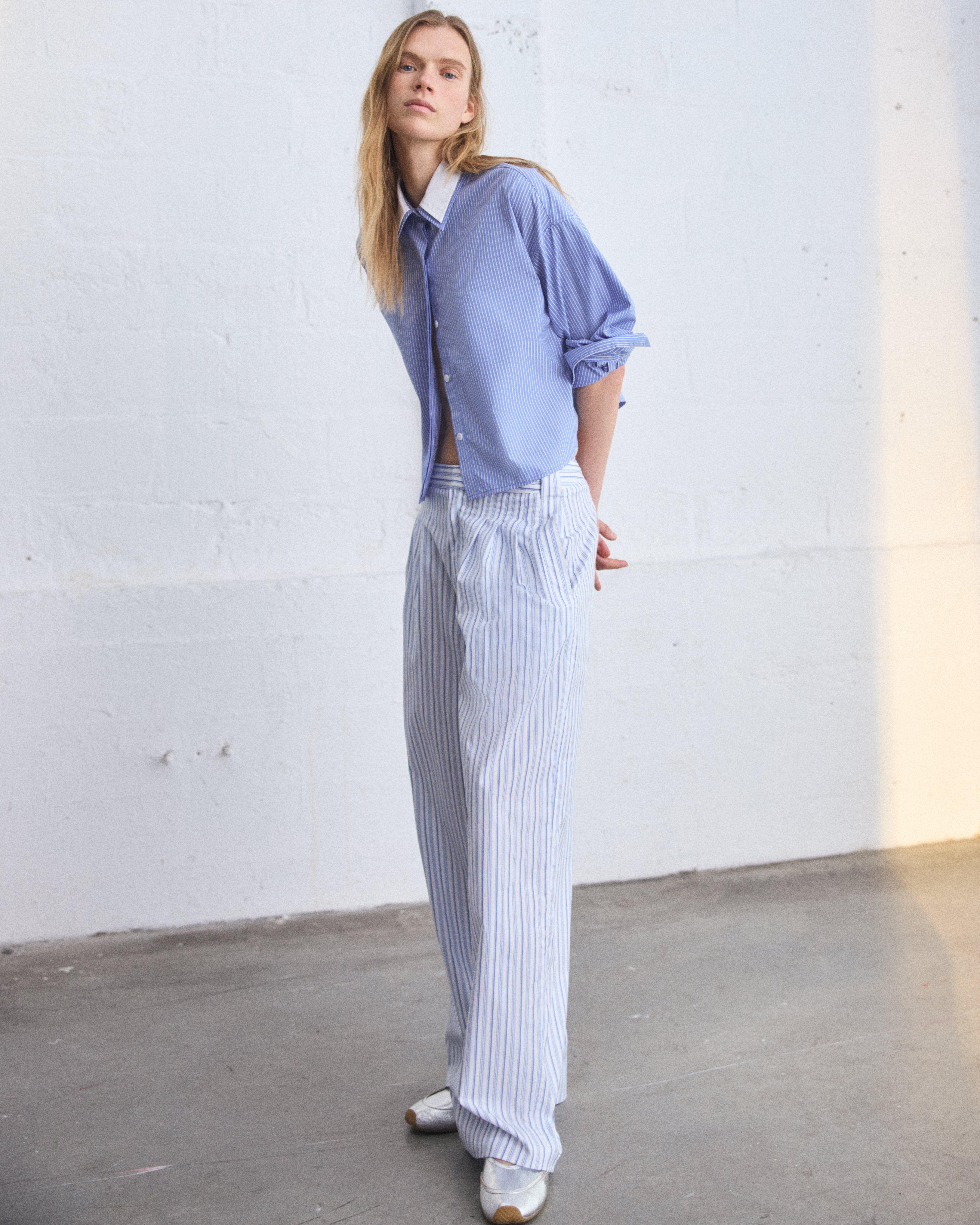 rag & bone Women's Chappell Striped Cotton Poplin Pants - Baby Blue Stripe - Size 10