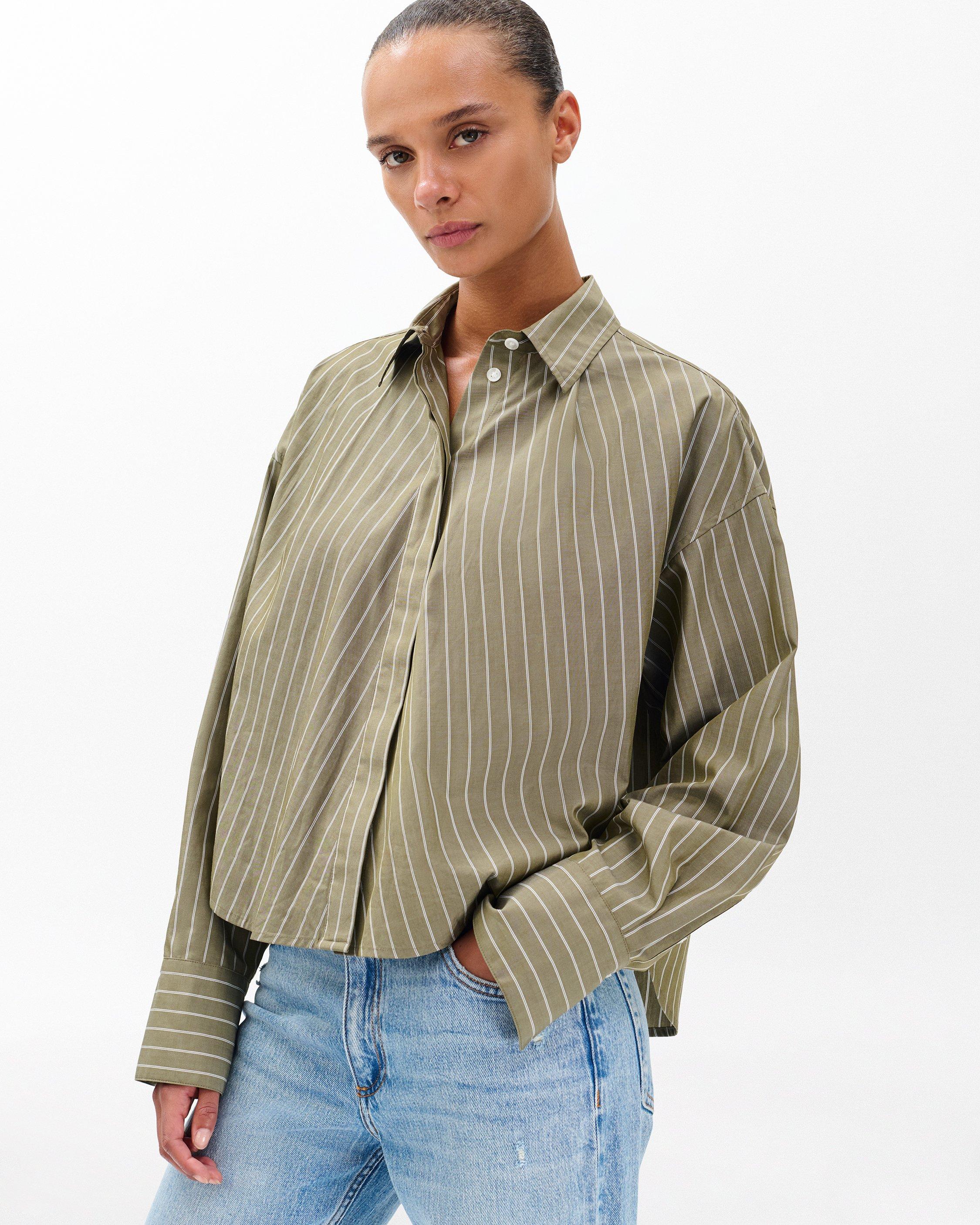 Martha Striped Poplin Shirt - Green Stripe | rag & bone
