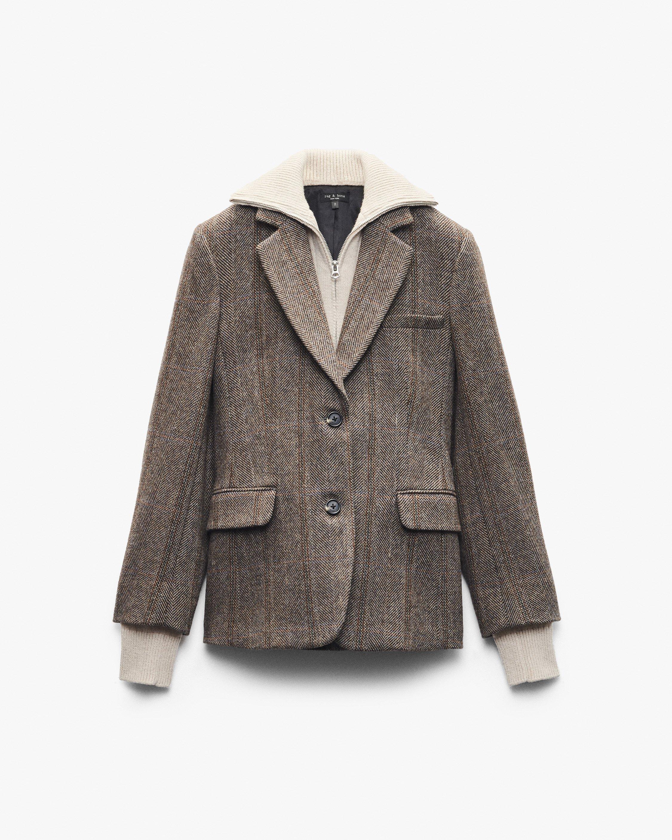 Frank Mixed-Media Plaid Blazer