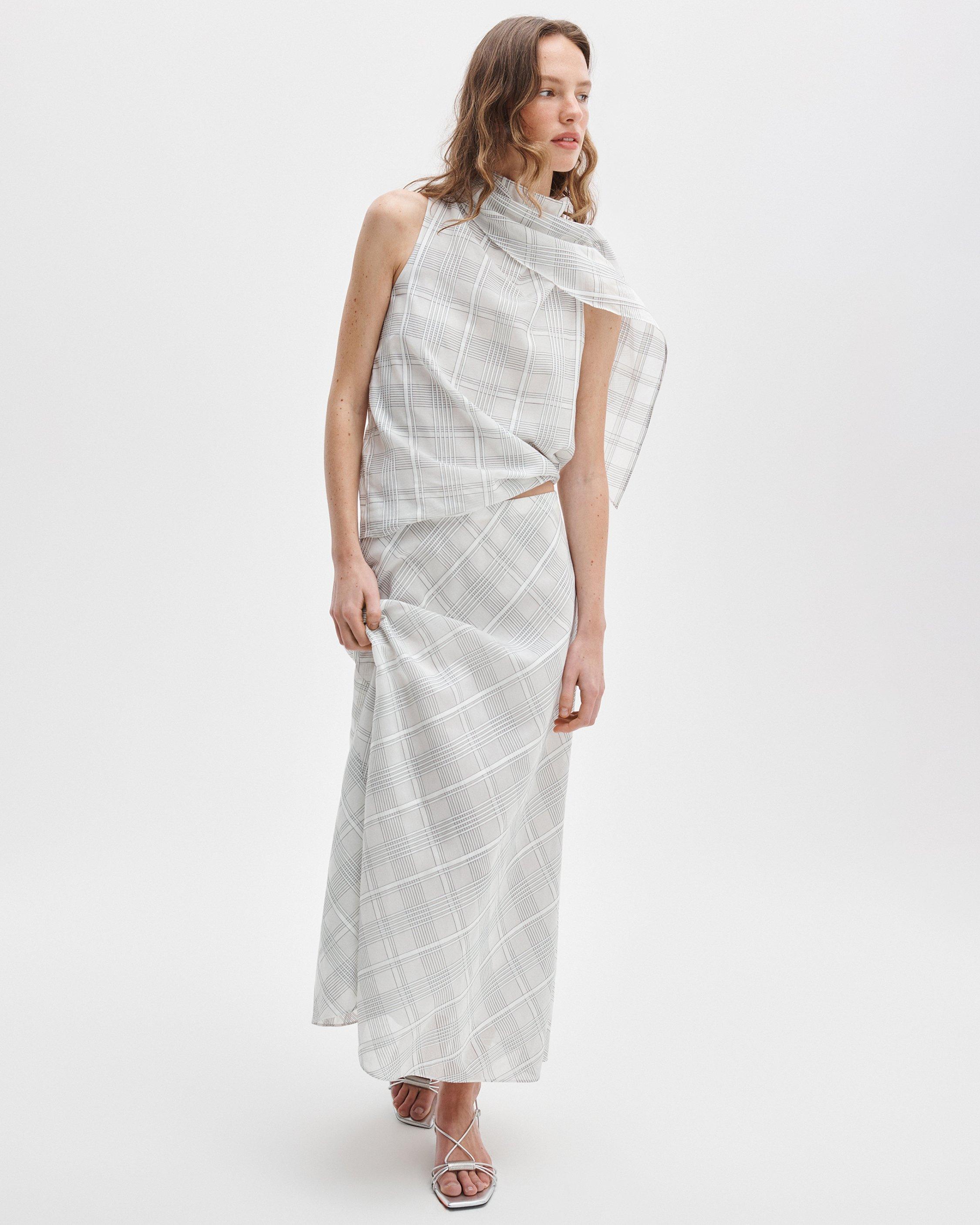 Adela Cotton-Silk Plaid Top image number 3