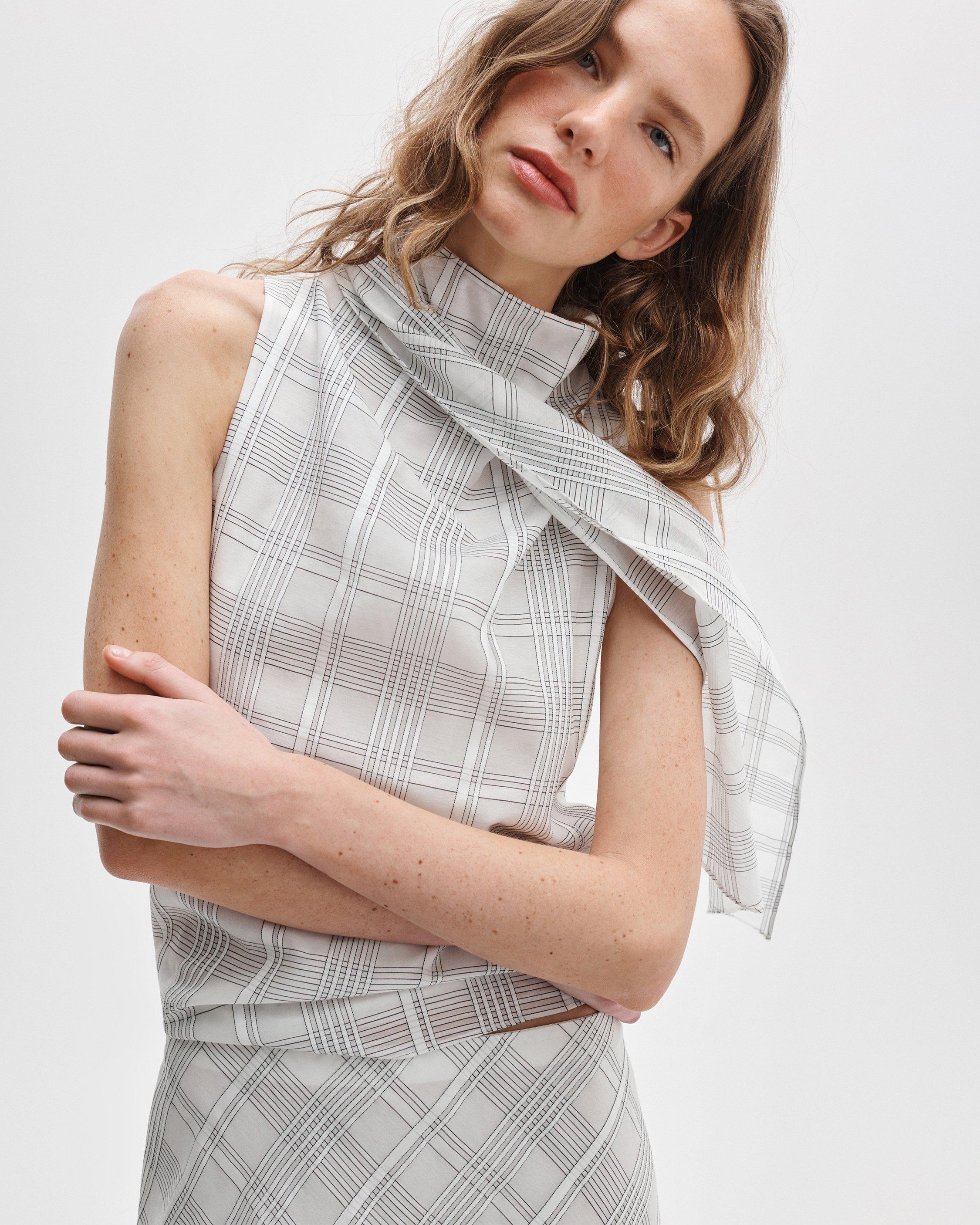 Adela Cotton-Silk Plaid Top image number 4