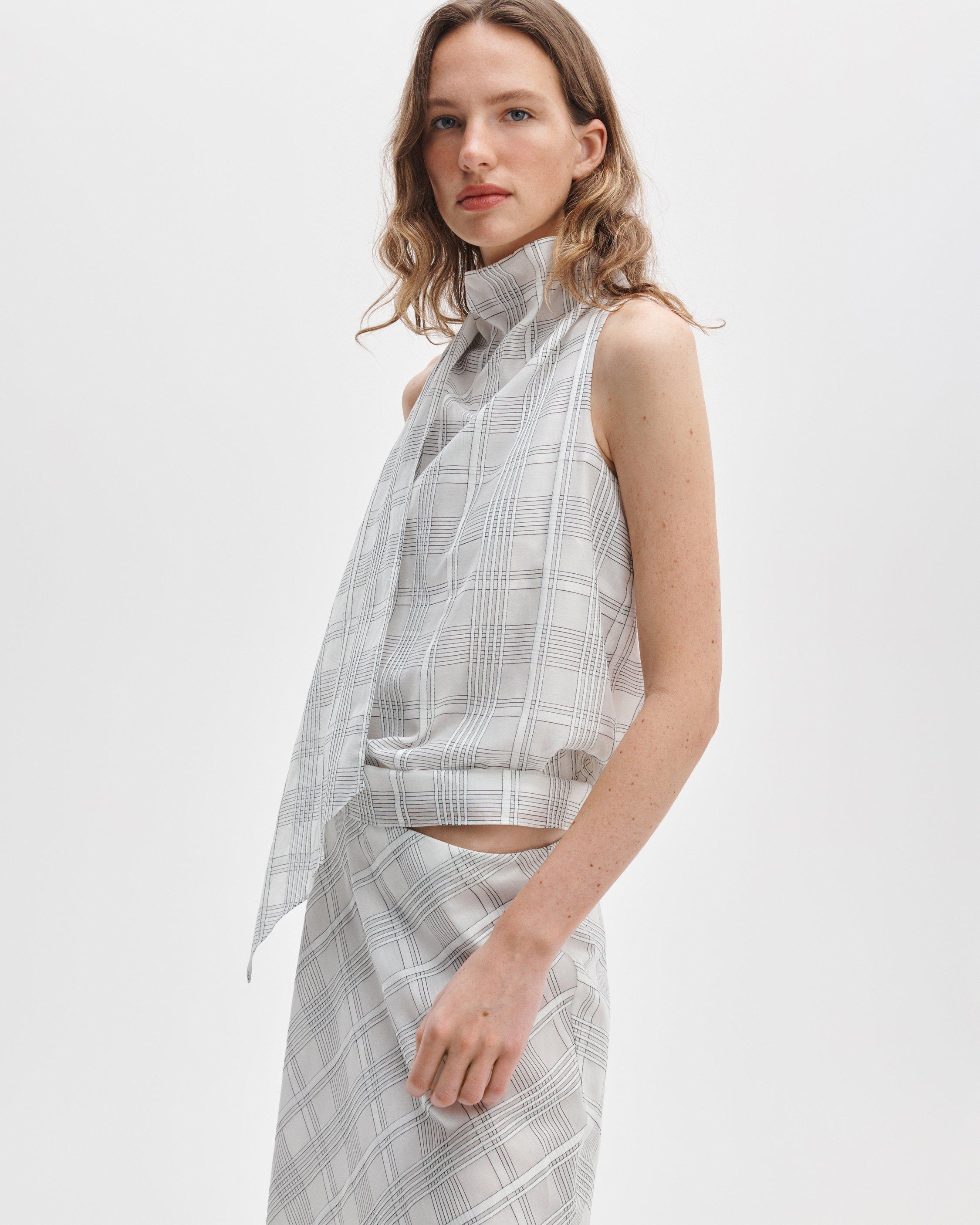 Adela Cotton-Silk Plaid Top image number 6
