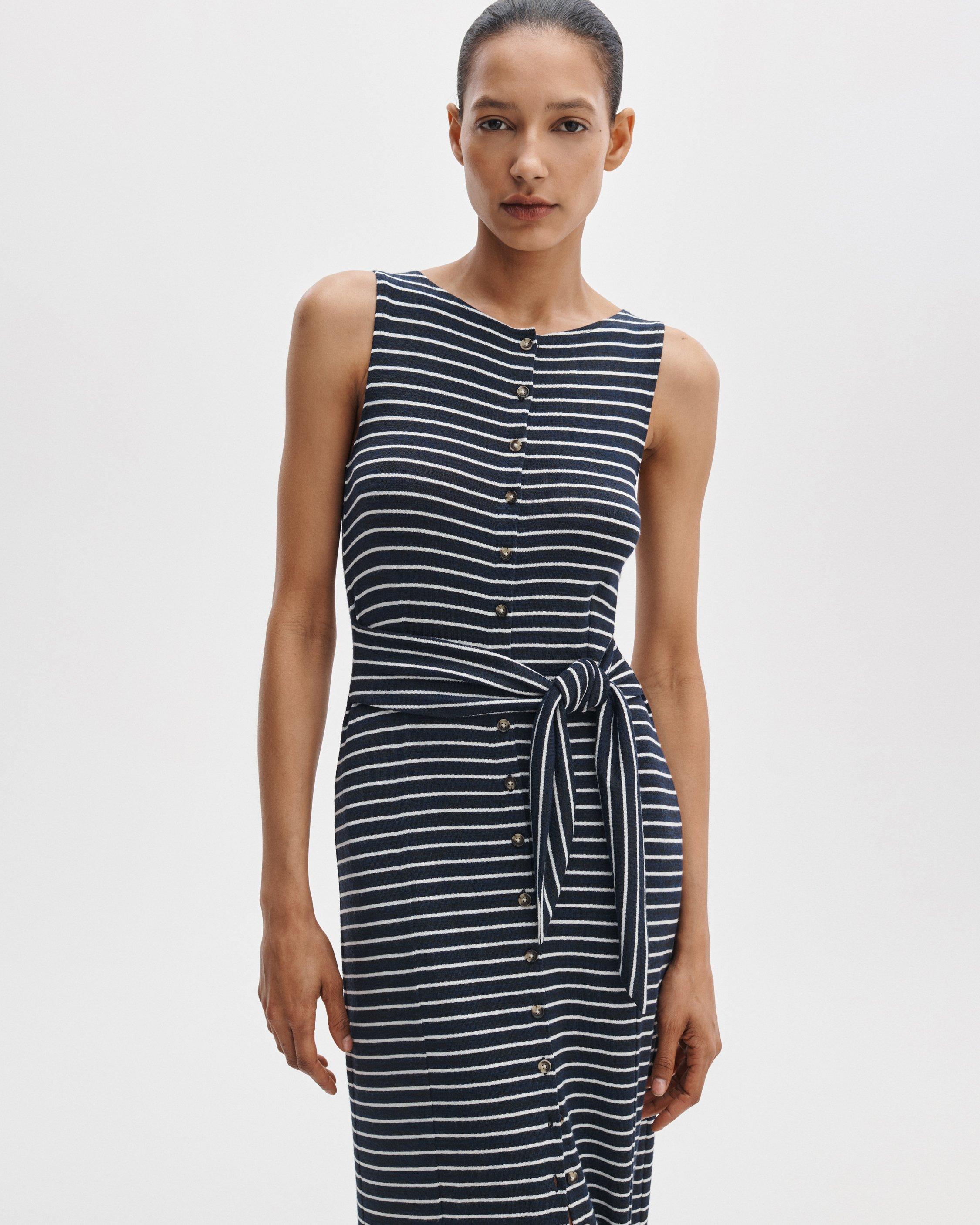 The Knit Buttoned Striped Dress image number 4