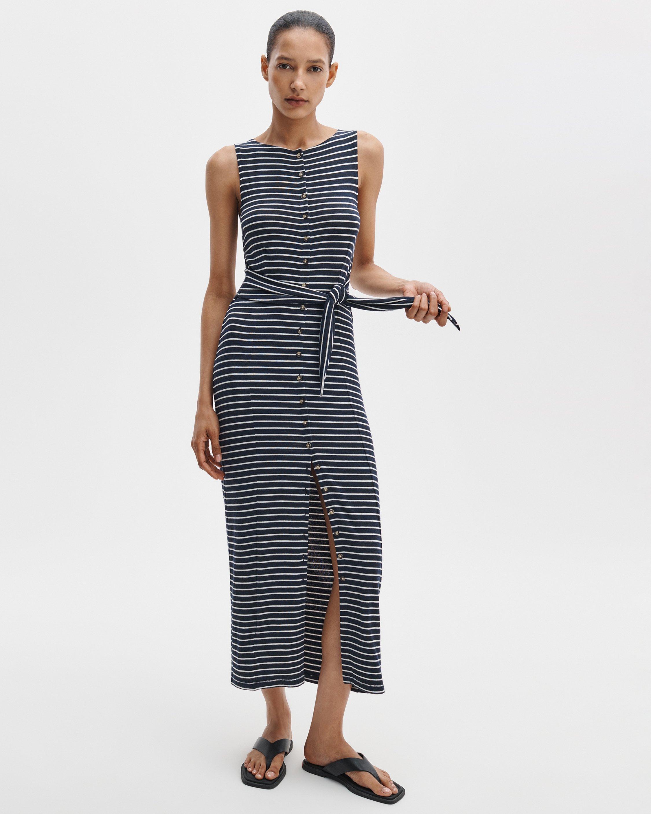 The Knit Buttoned Striped Dress image number 6