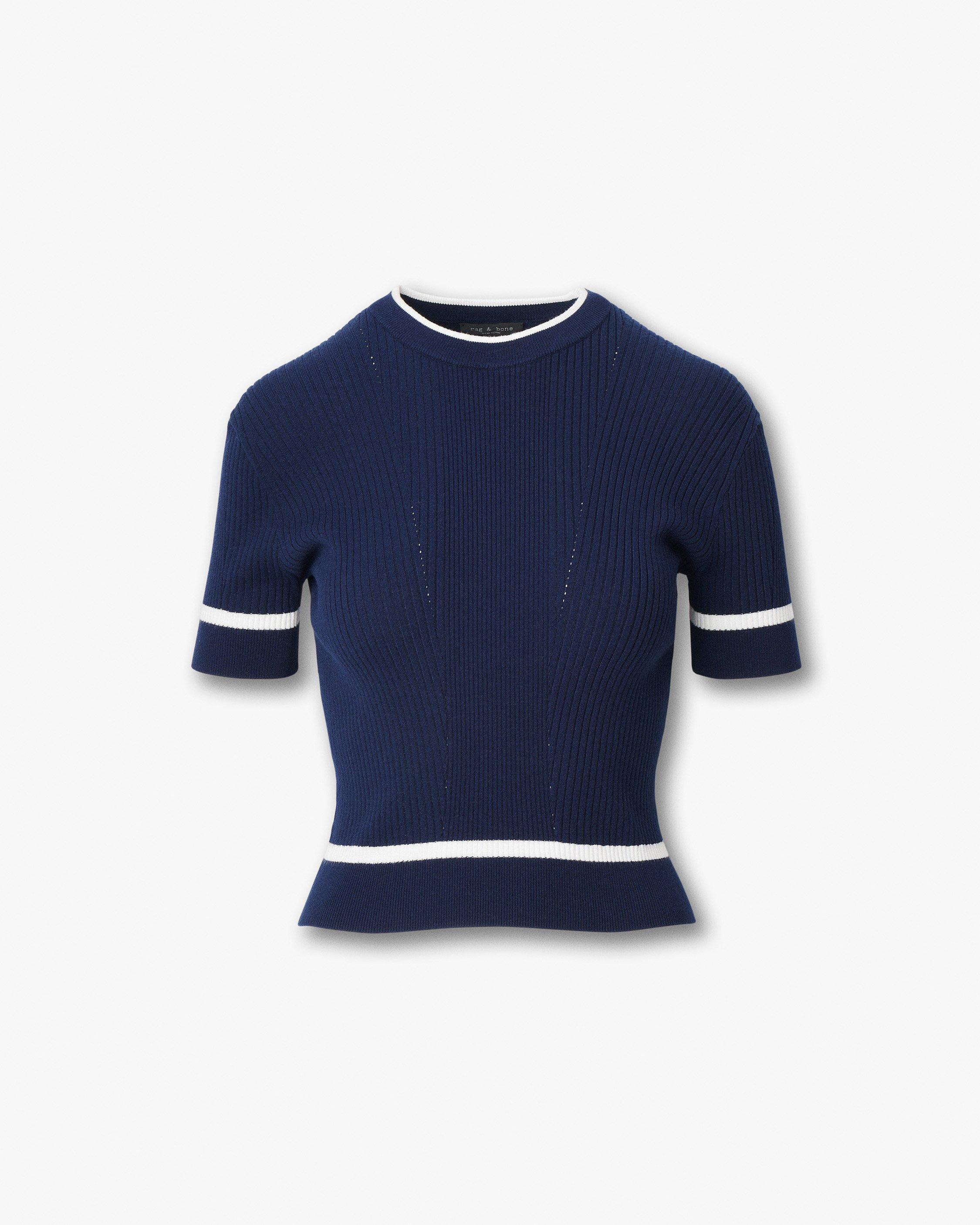Kassy Ribbed Short-Sleeve Sweater - Navy | rag & bone