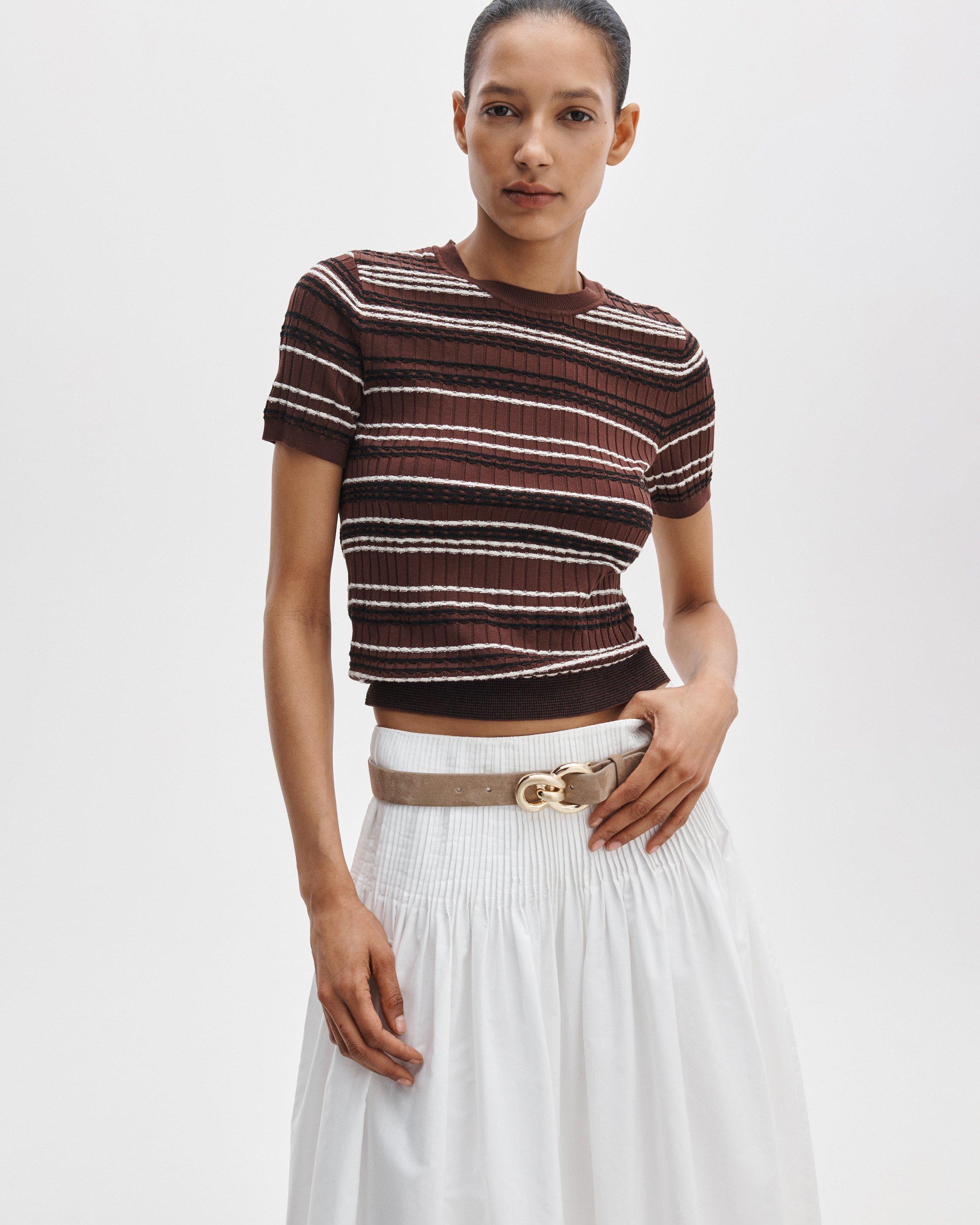Karina Striped Short-Sleeve Sweater image number 1