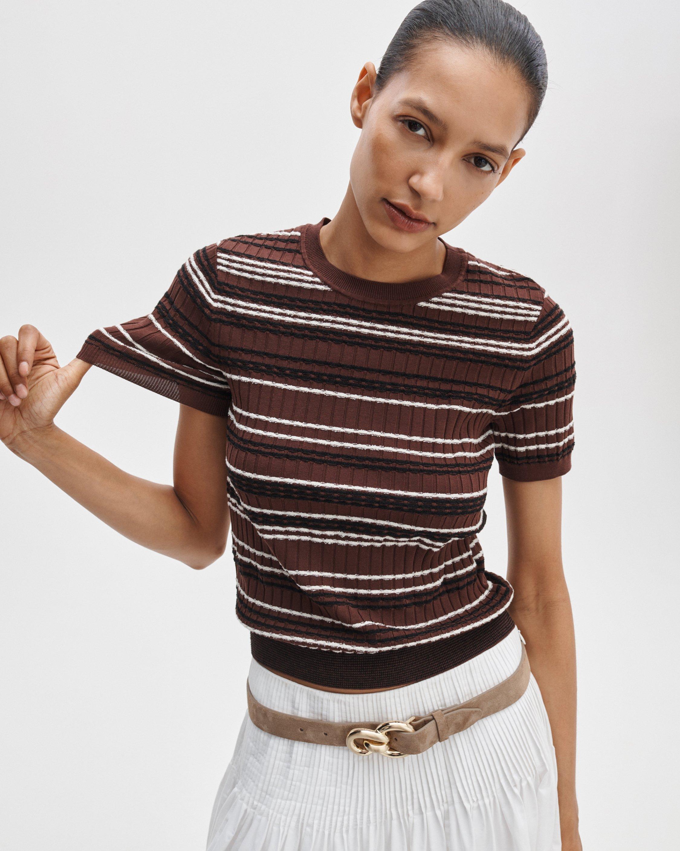 Karina Striped Short-Sleeve Sweater image number 4