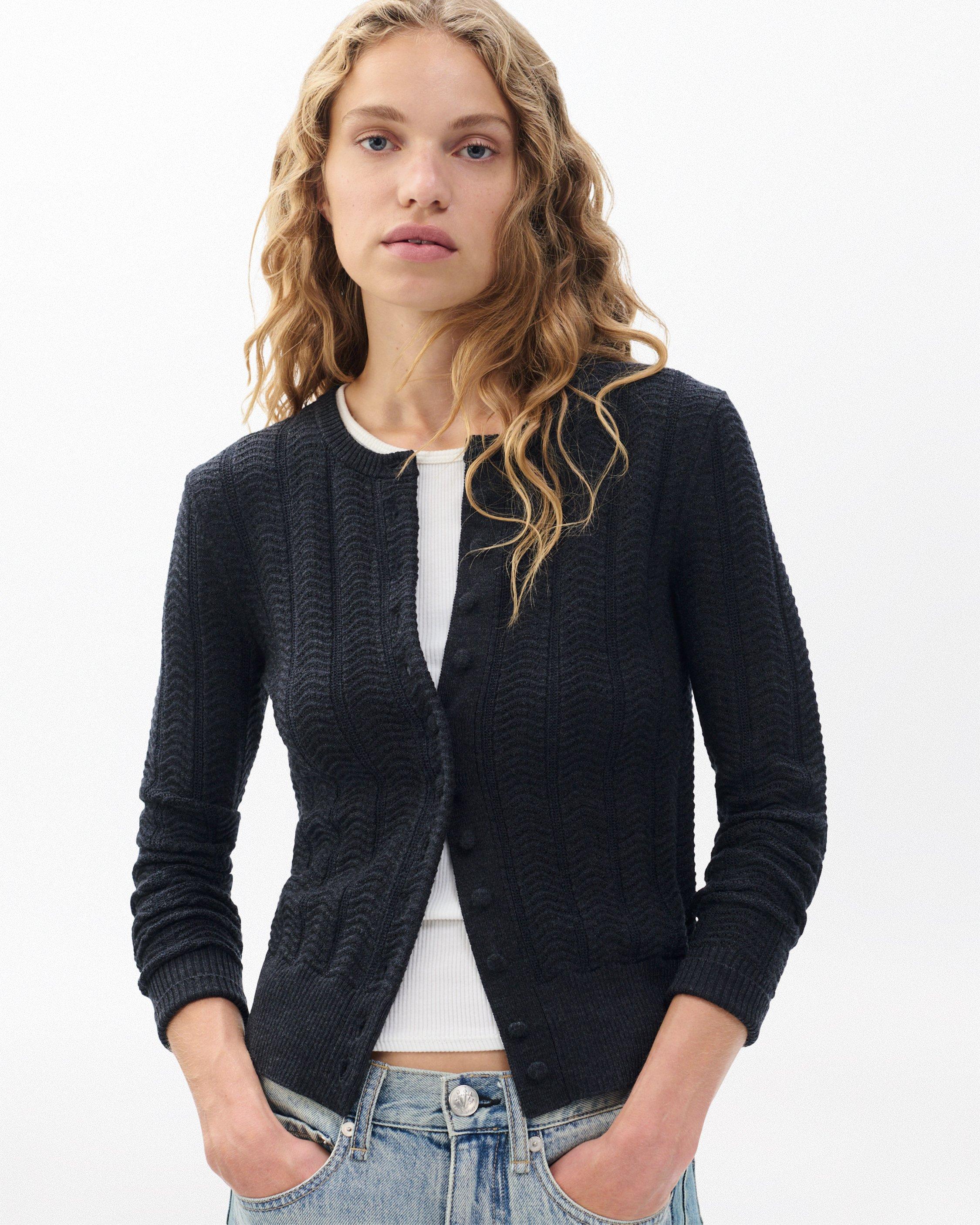 Francesca Bow Cardigan in Black/Ivory main image 1