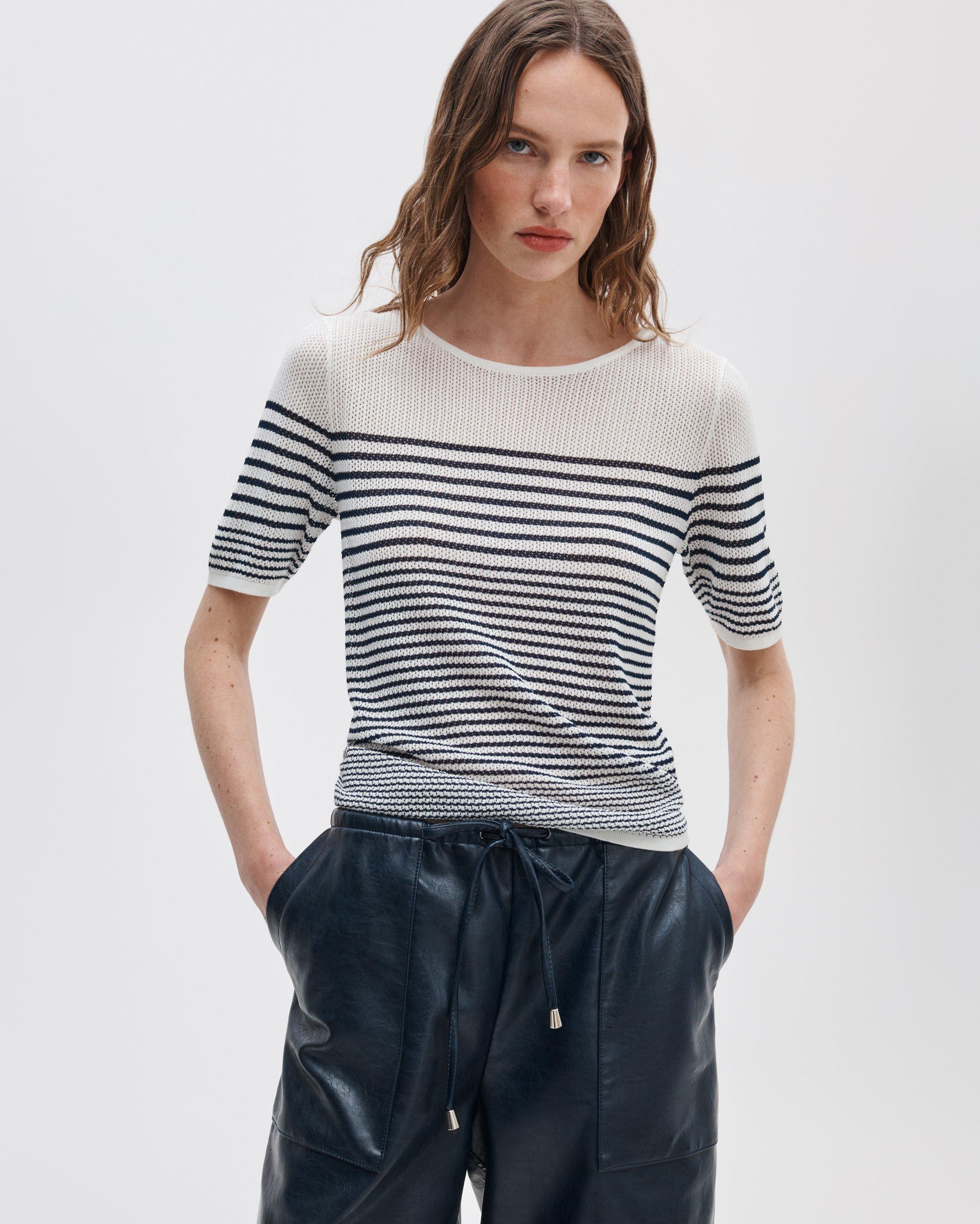 Daisy Striped Short-Sleeve Sweater image number 1