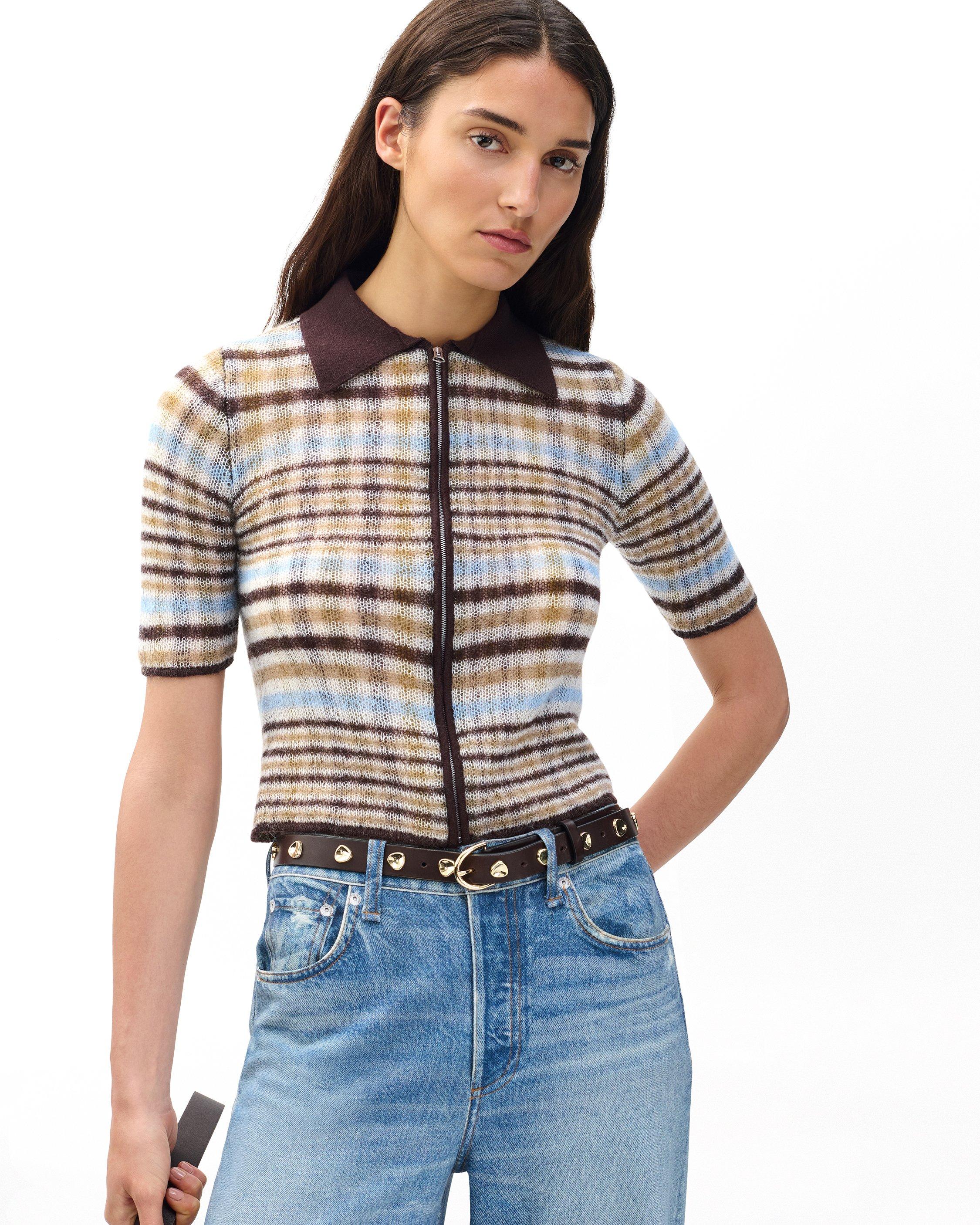 Leva Plaid Zip Polo Sweater image number 1