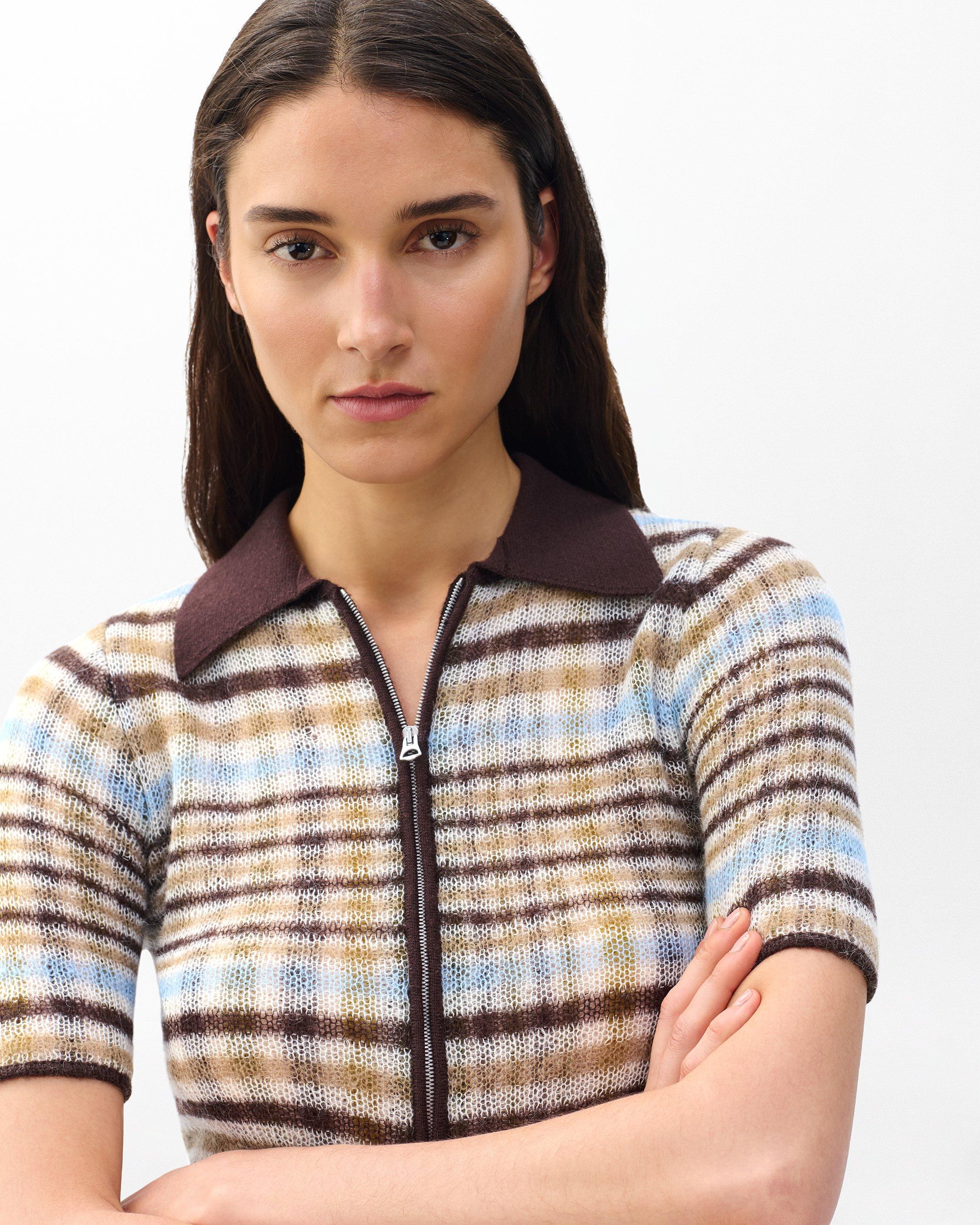 Leva Plaid Zip Polo Sweater image number 5