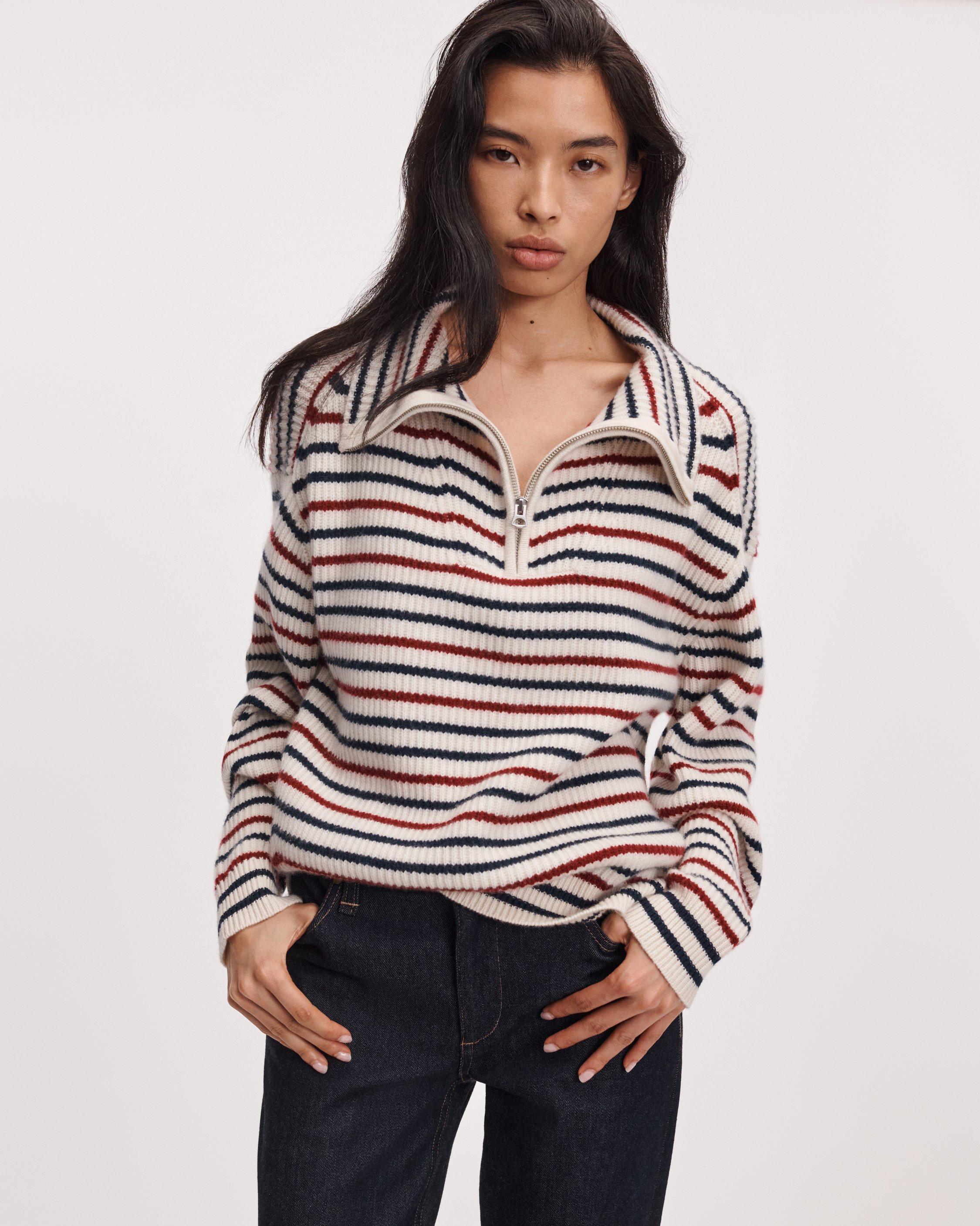 Gigi Striped Cashmere Half-Zip image number 1