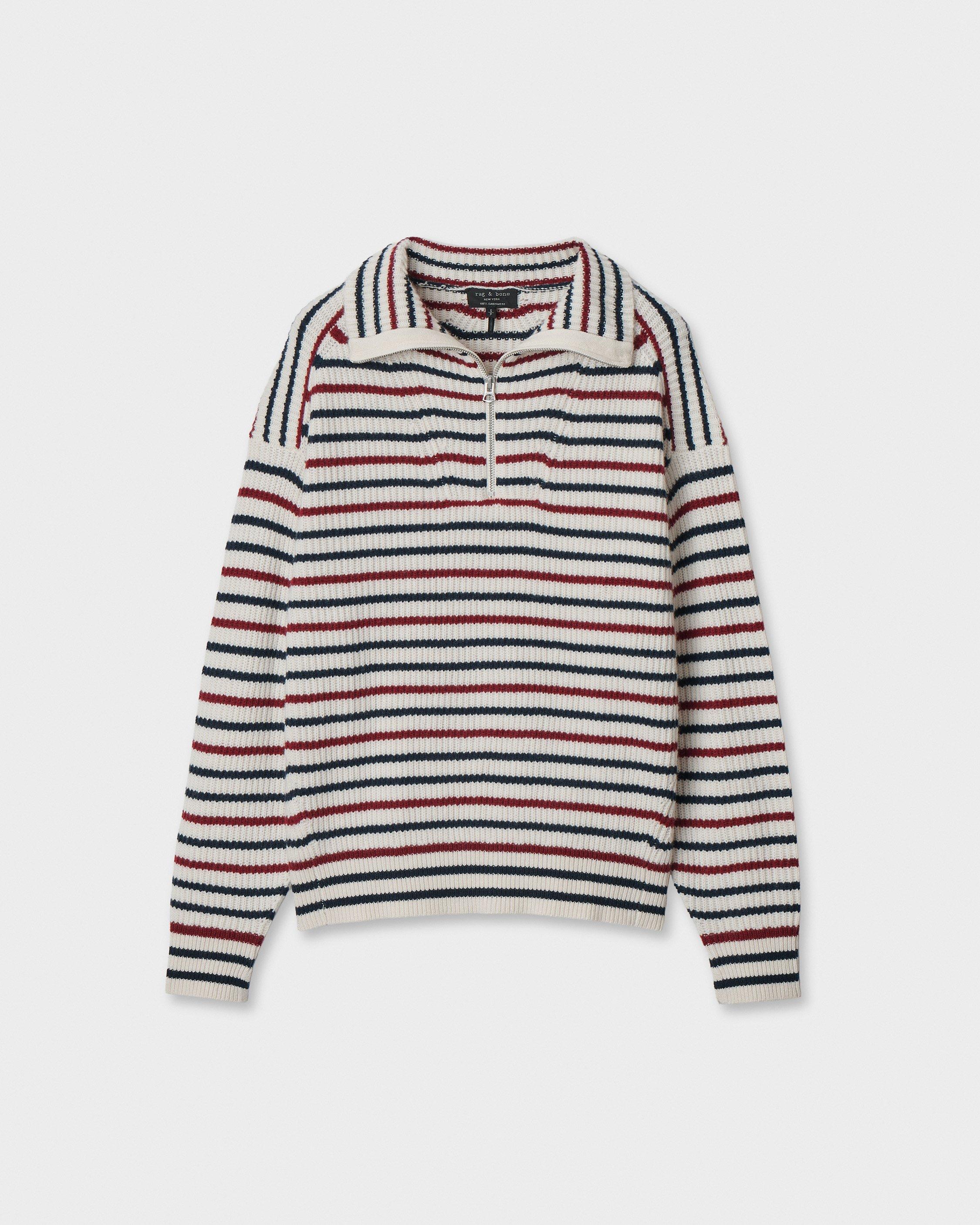 Gigi Striped Cashmere Half-Zip image number 2