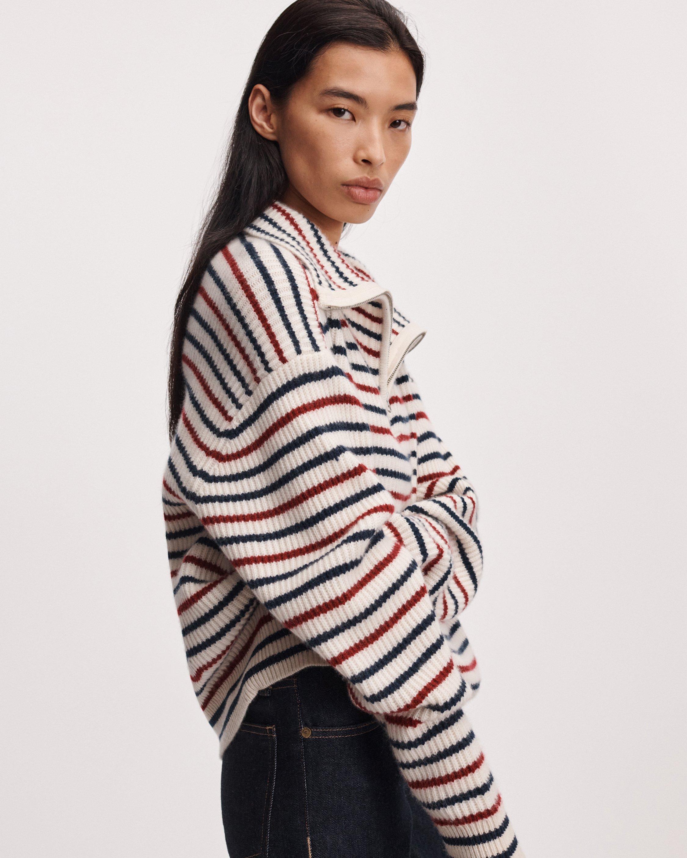 Gigi Striped Cashmere Half-Zip image number 4