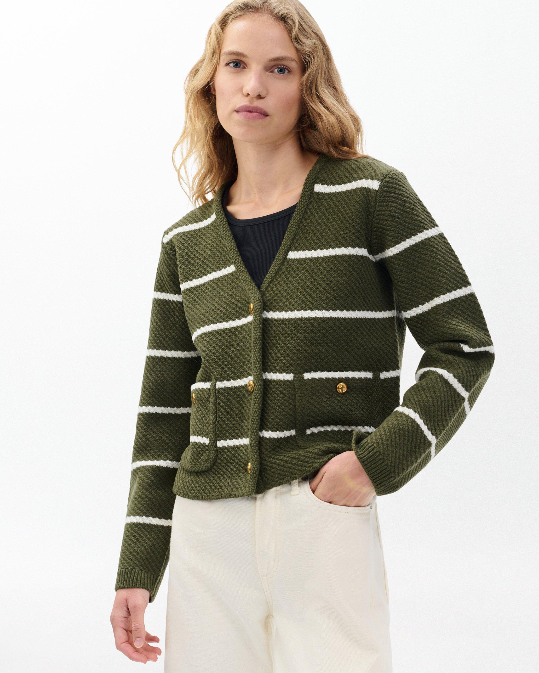 Peggy Striped Wool V-Neck Cardigan - image 4