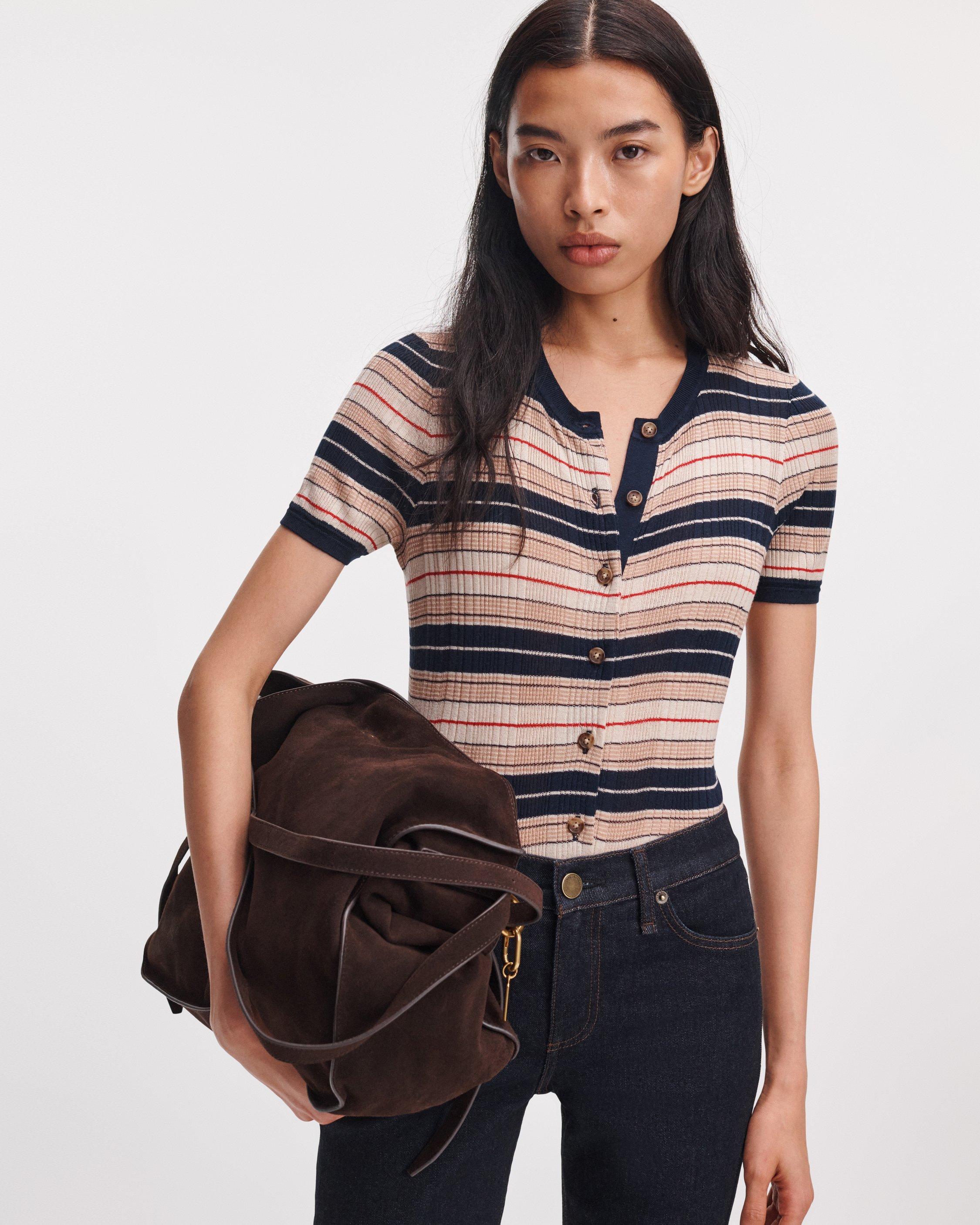 Teresa Striped Short-Sleeve Cardigan image number 1