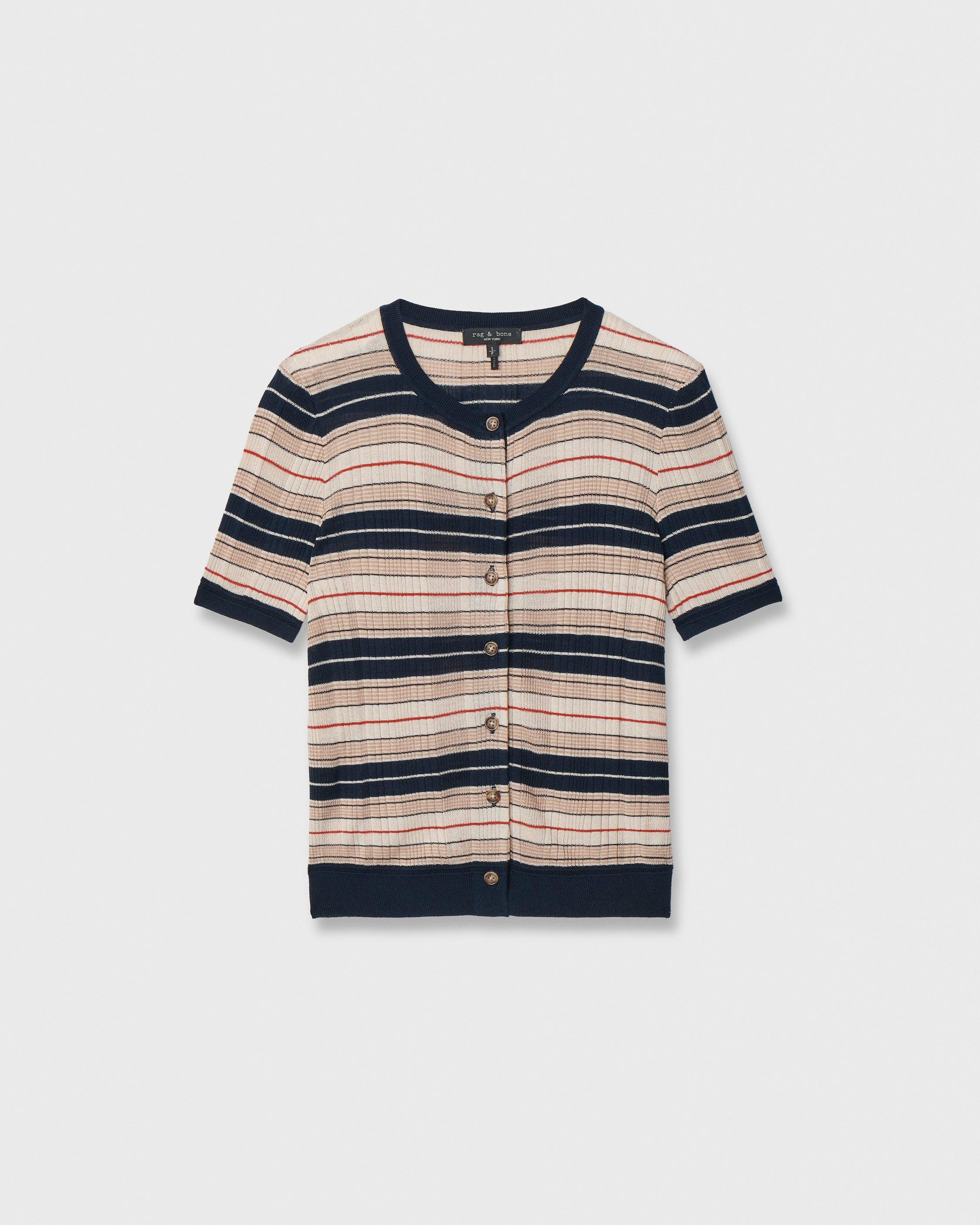 Teresa Striped Short-Sleeve Cardigan image number 2