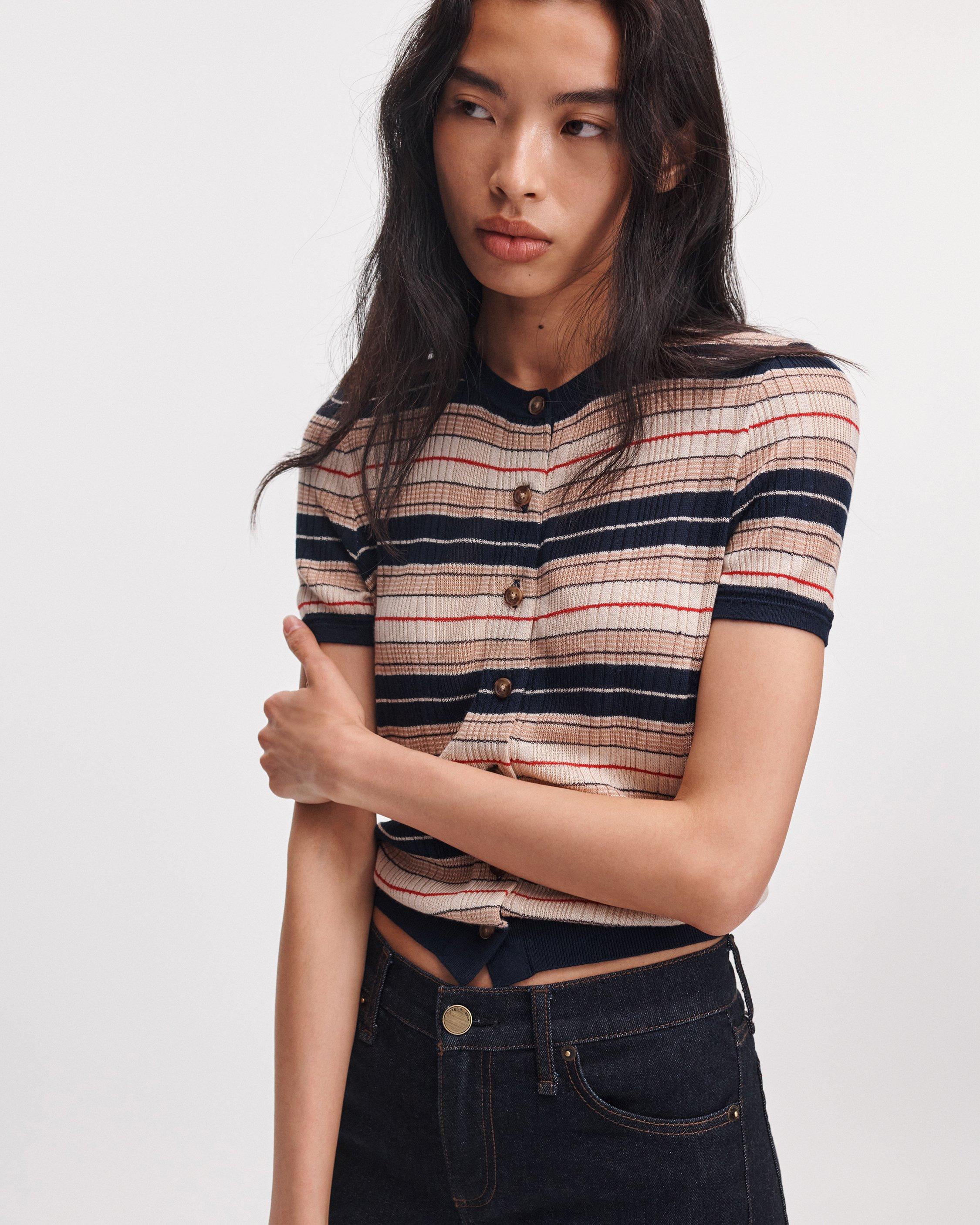 Teresa Striped Short-Sleeve Cardigan image number 4