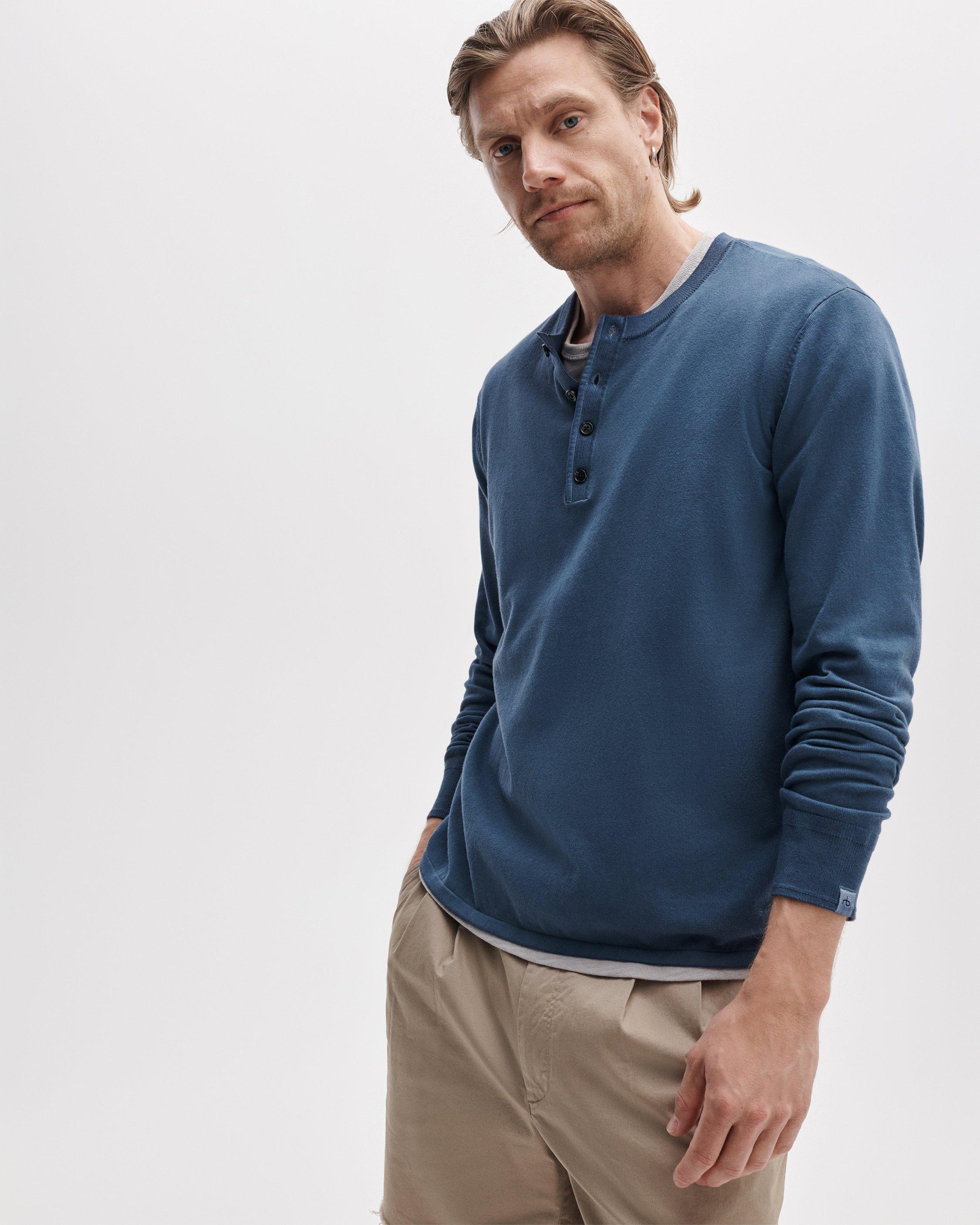 Washed Cotton Henley Sweater image number 1