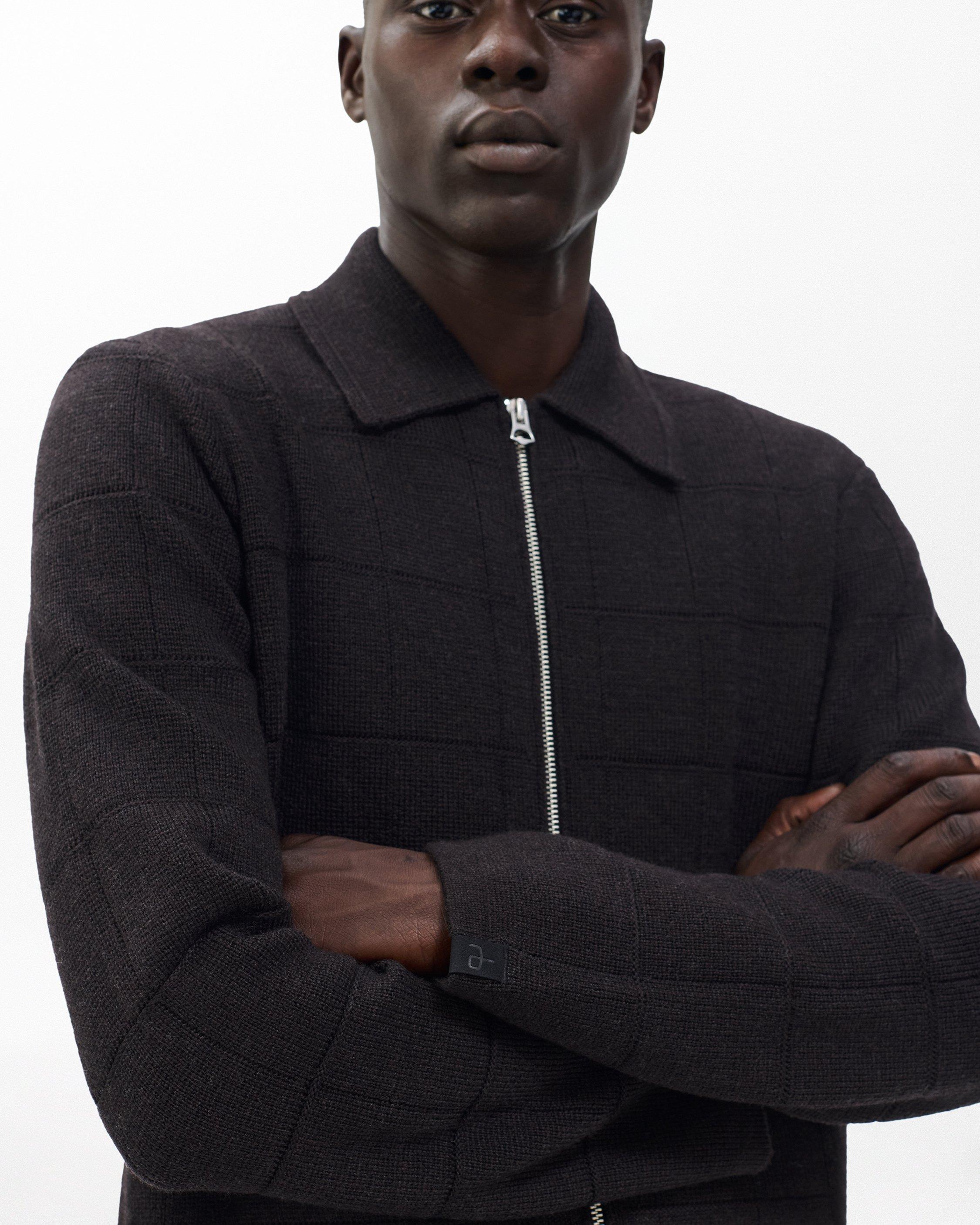 Melrose Full-Zip Windowpane Wool Sweater image number 5
