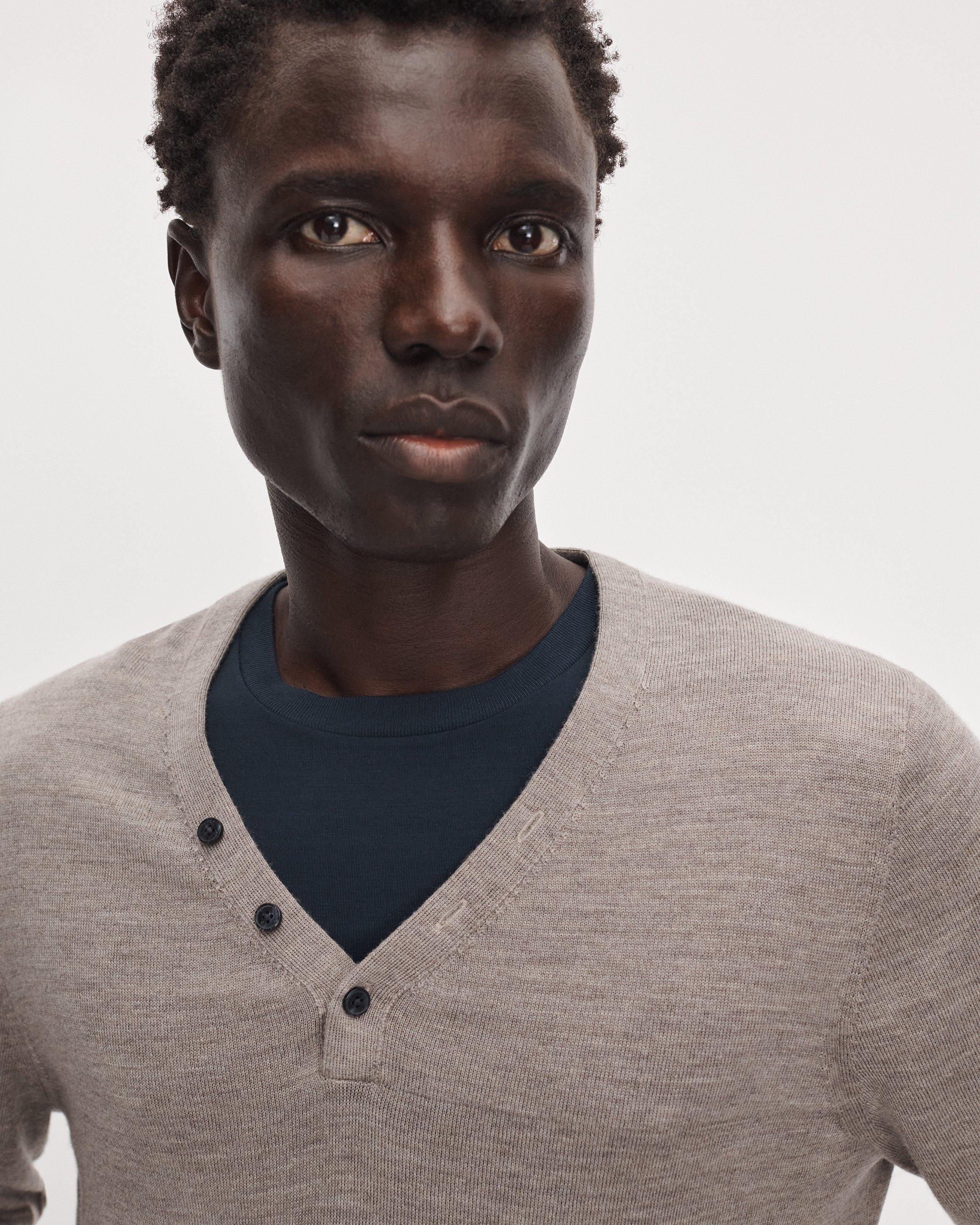 365 Merino Button V-Neck image number 4