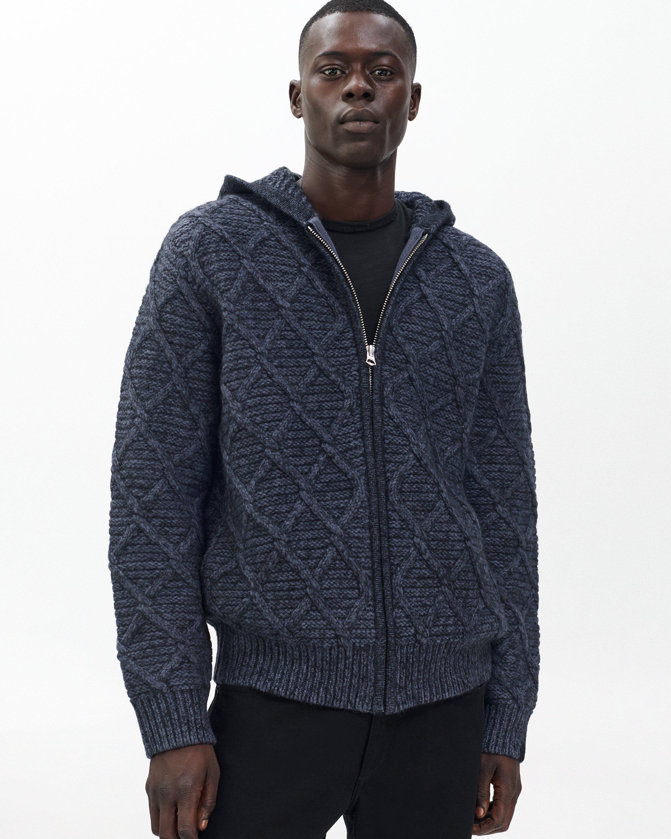 Cable-Knit Full-Zip Hoodie - Navy Multi | rag & bone
