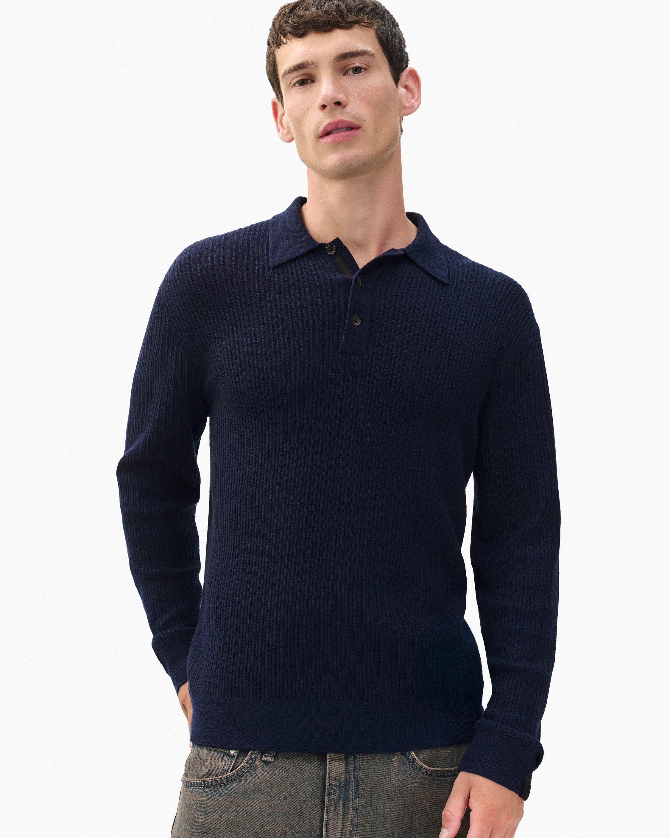 Crawford Wool-Cashmere Polo Sweater - Navy | rag & bone
