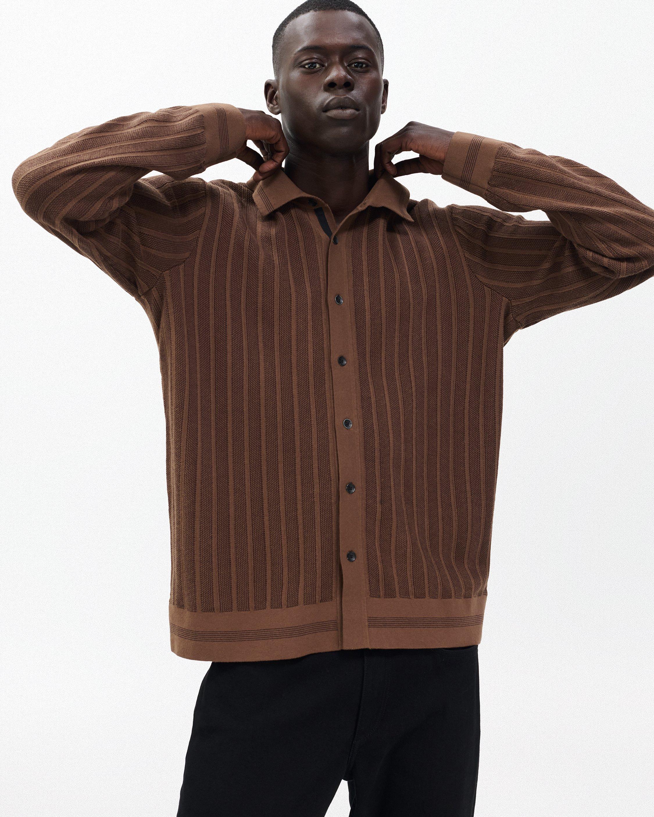 【GOOD GRIEF!】HENRY RIB KNIT Harvey Ribbed Knit Shirt - Coffee | rag & bone