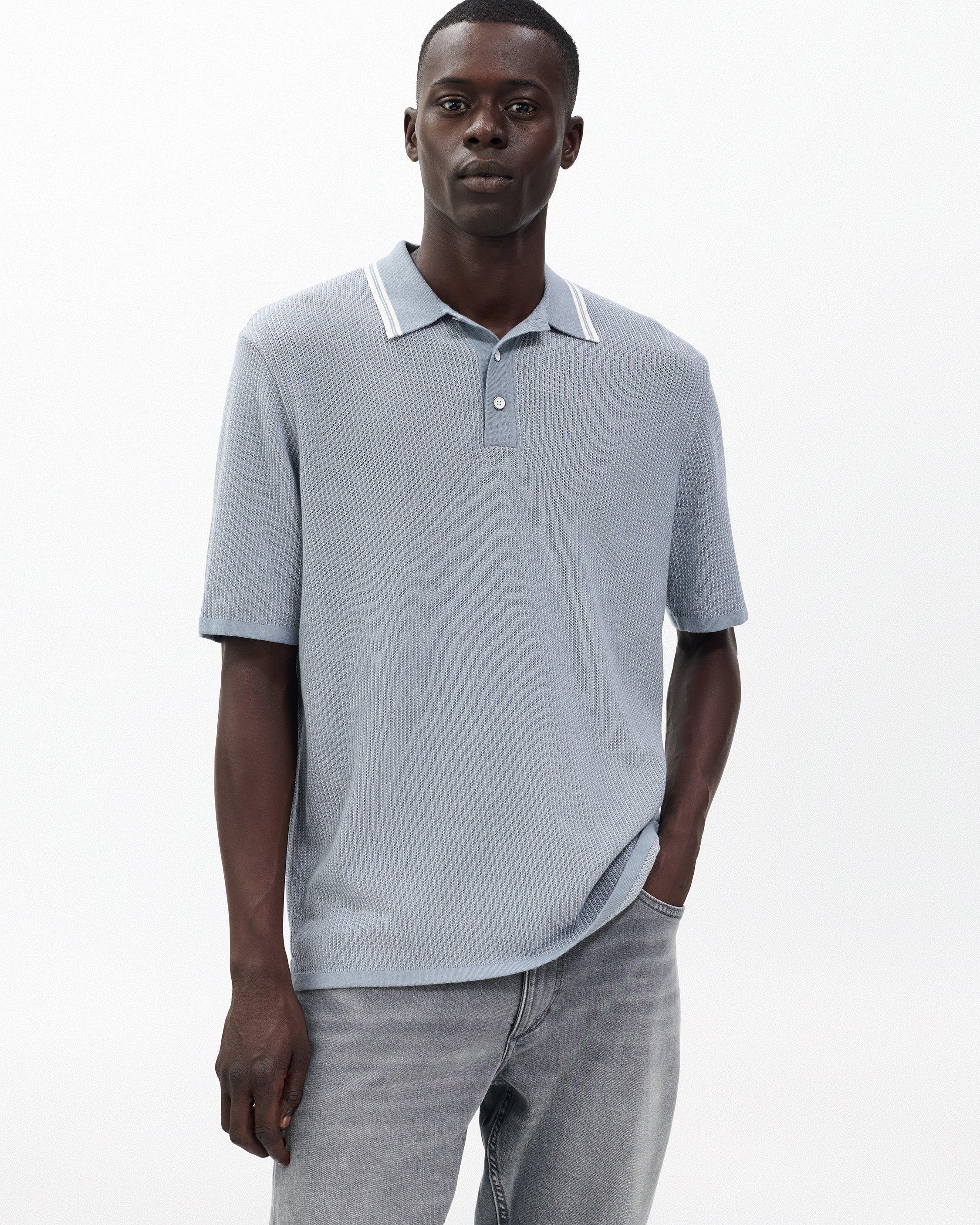 Harvey Tipped Knit Polo - Light Blue | rag & bone