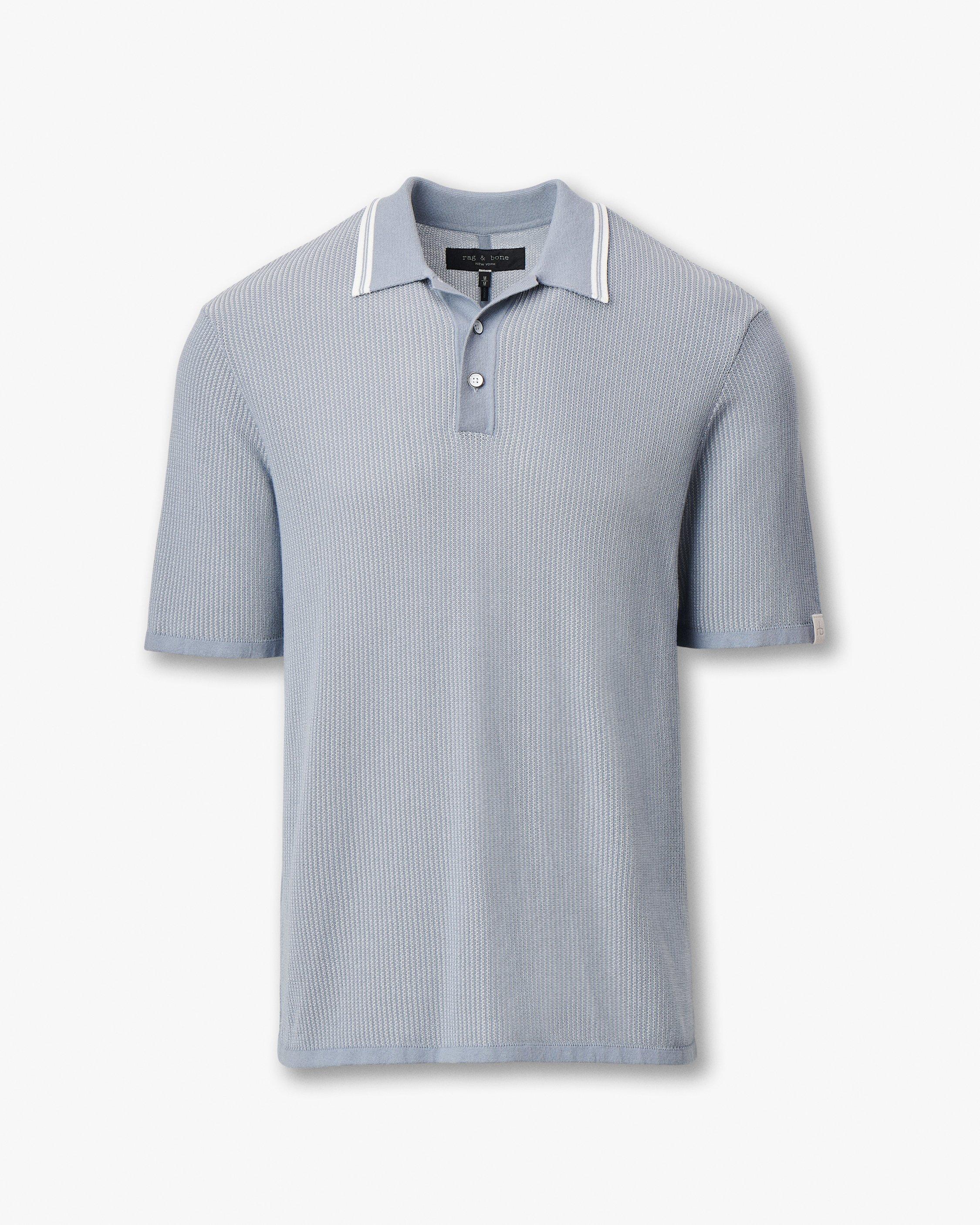 Harvey Tipped Knit Polo - Light Blue | rag & bone