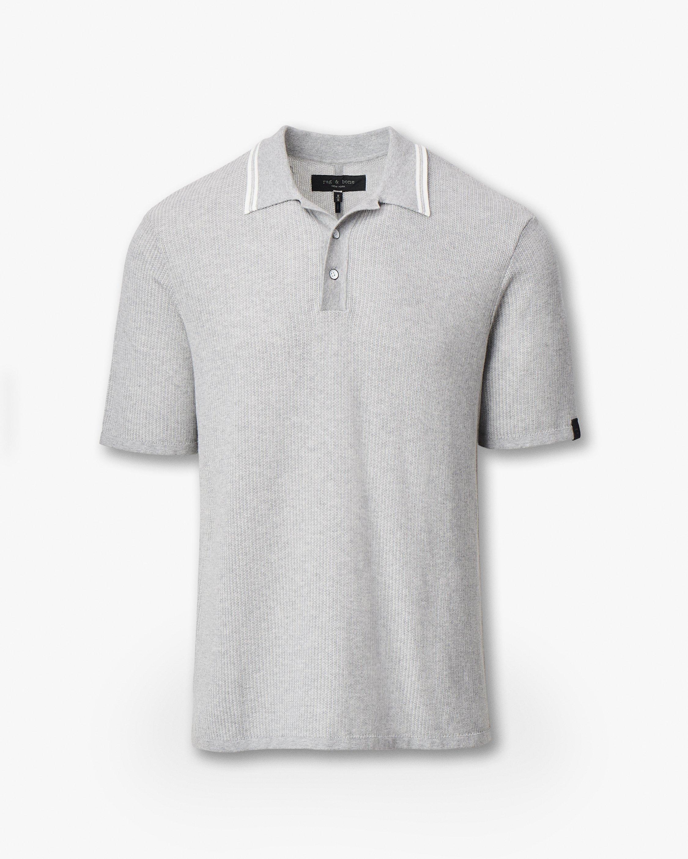 Harvey Tipped Knit Polo - Heather Grey | rag & bone