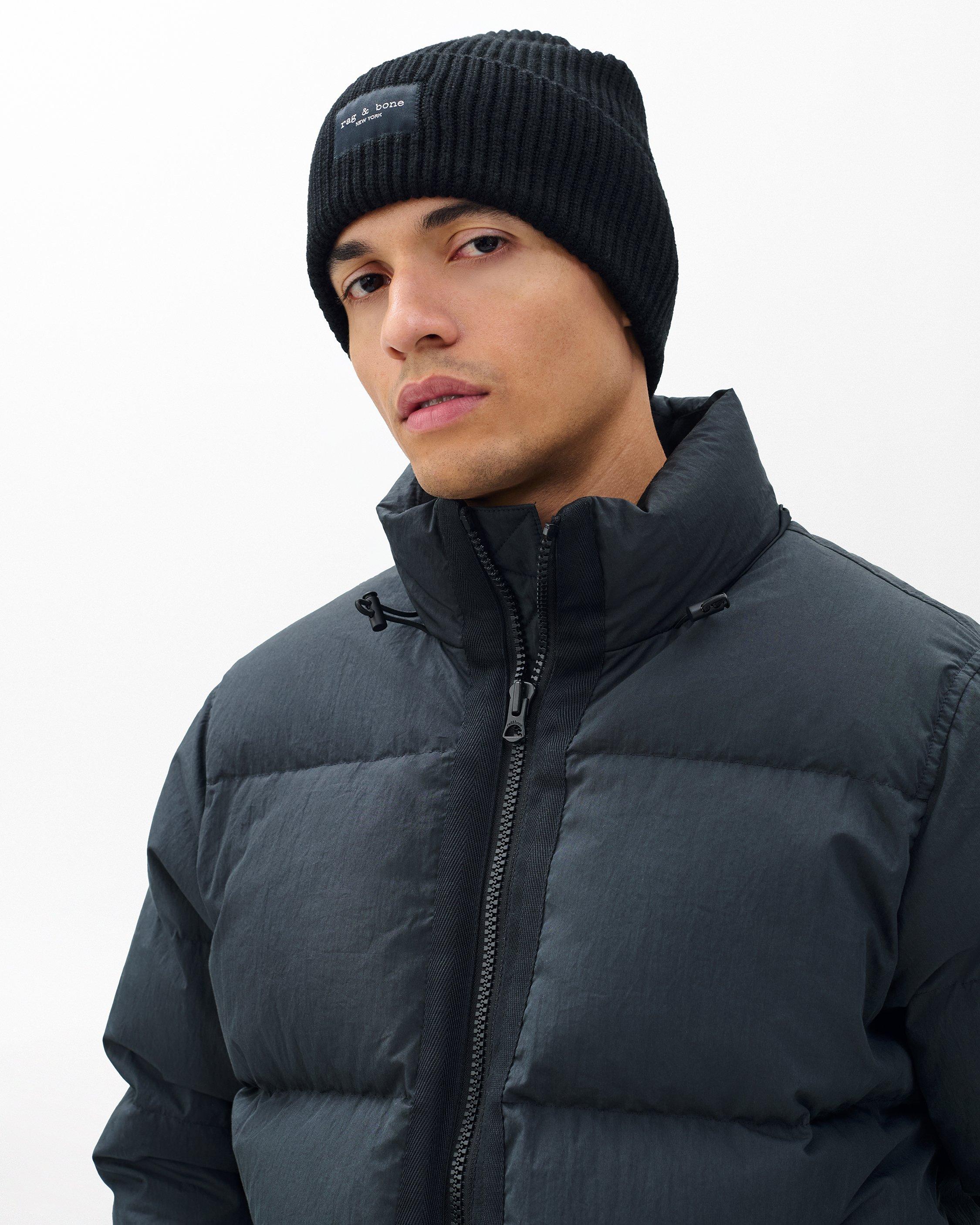 NWOT Rag & Bone Blake Black Ribbed Wool Casual Unisex Preppy Beanie Hat Cap rag & bone: Black Blake Wool Beanie | SSENSE main image 4