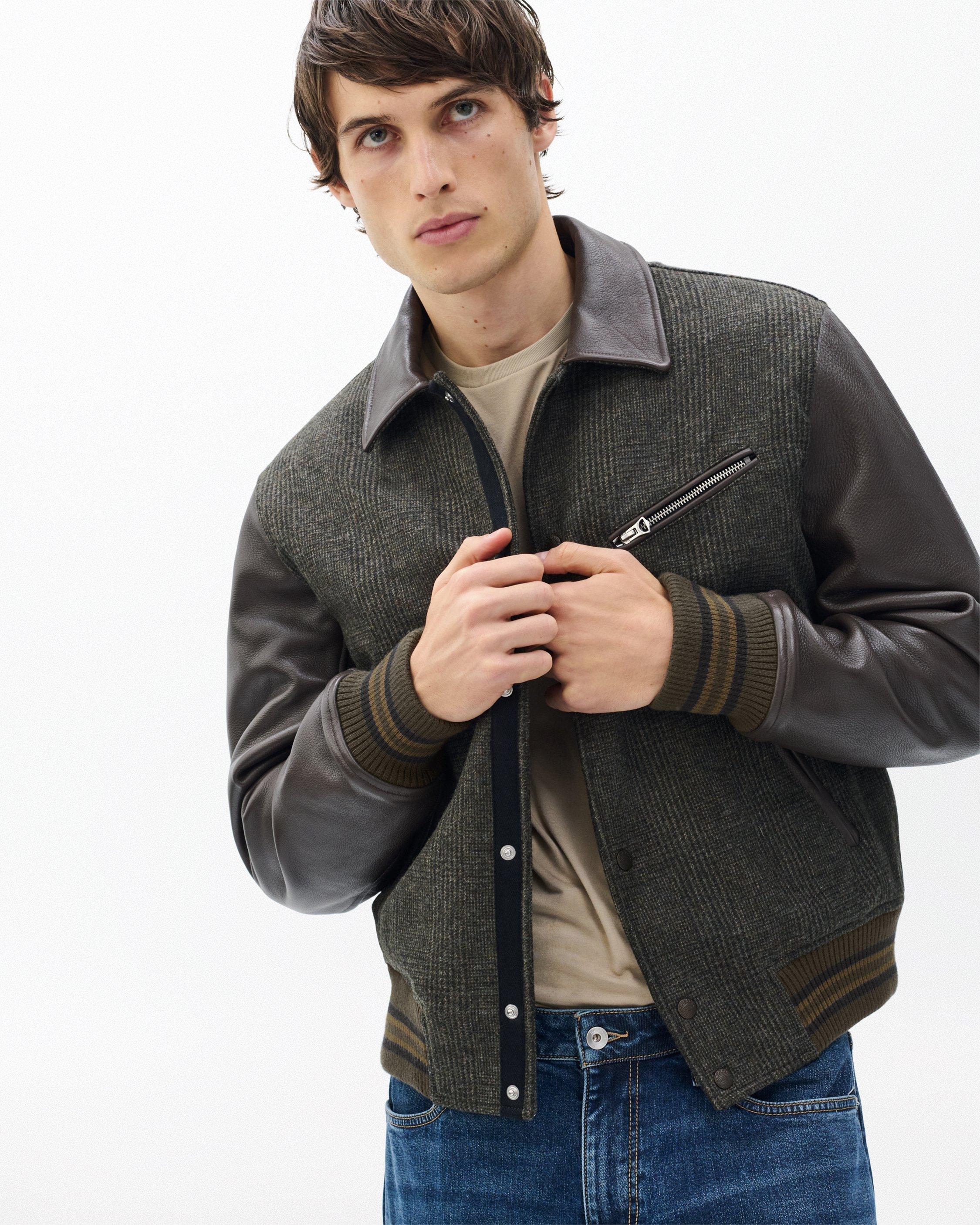 Rag & Bone スタジャン varsity jacket Jeremy British Wool Varsity Jacket - Brown | rag & bone