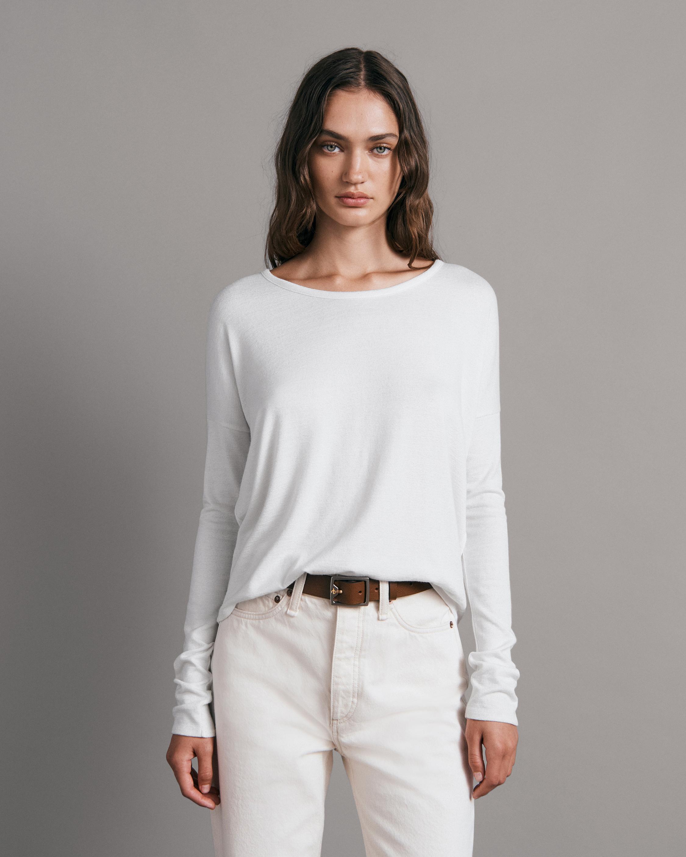 ennoy LONG SLEEVE HEM RIB TEE WHITE-