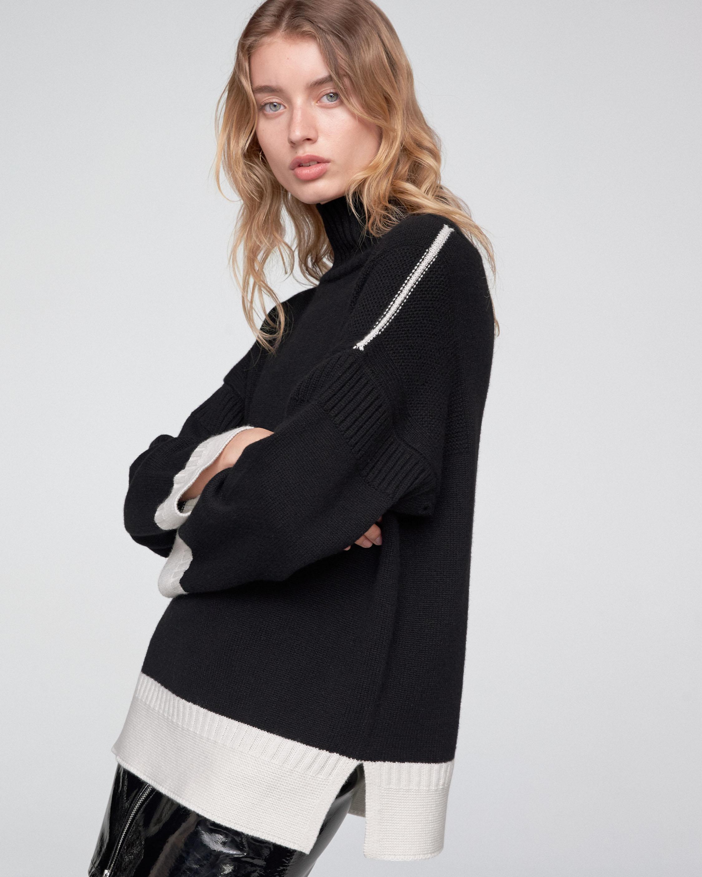 AUBREE CASHMERE FUNNEL NECK - Black/Ivory | rag & bone