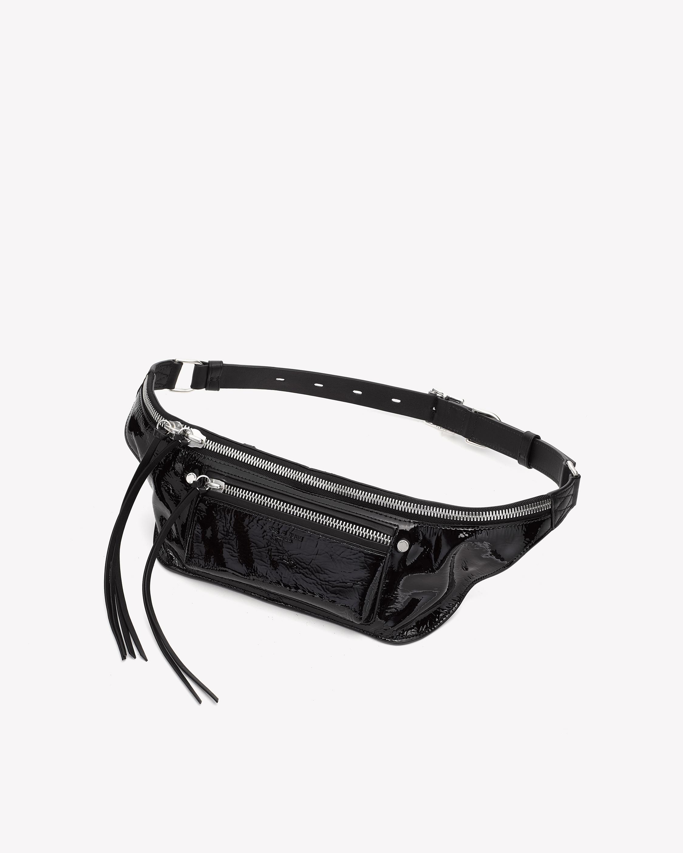 Black patent leather store fanny pack