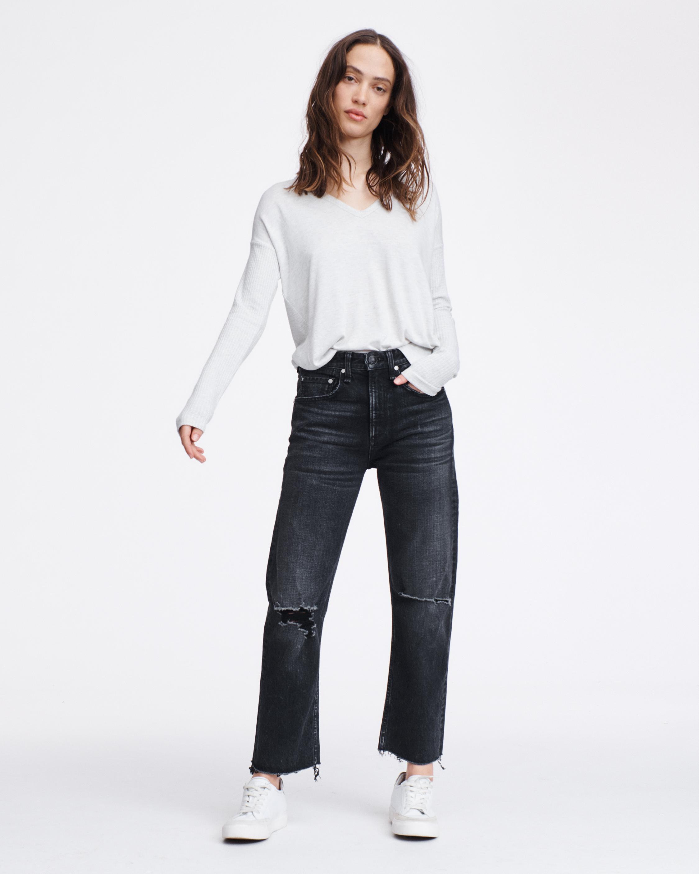 Clara Torqued V-Neck Long Sleeve Shirt in Earl Grey | rag & bone