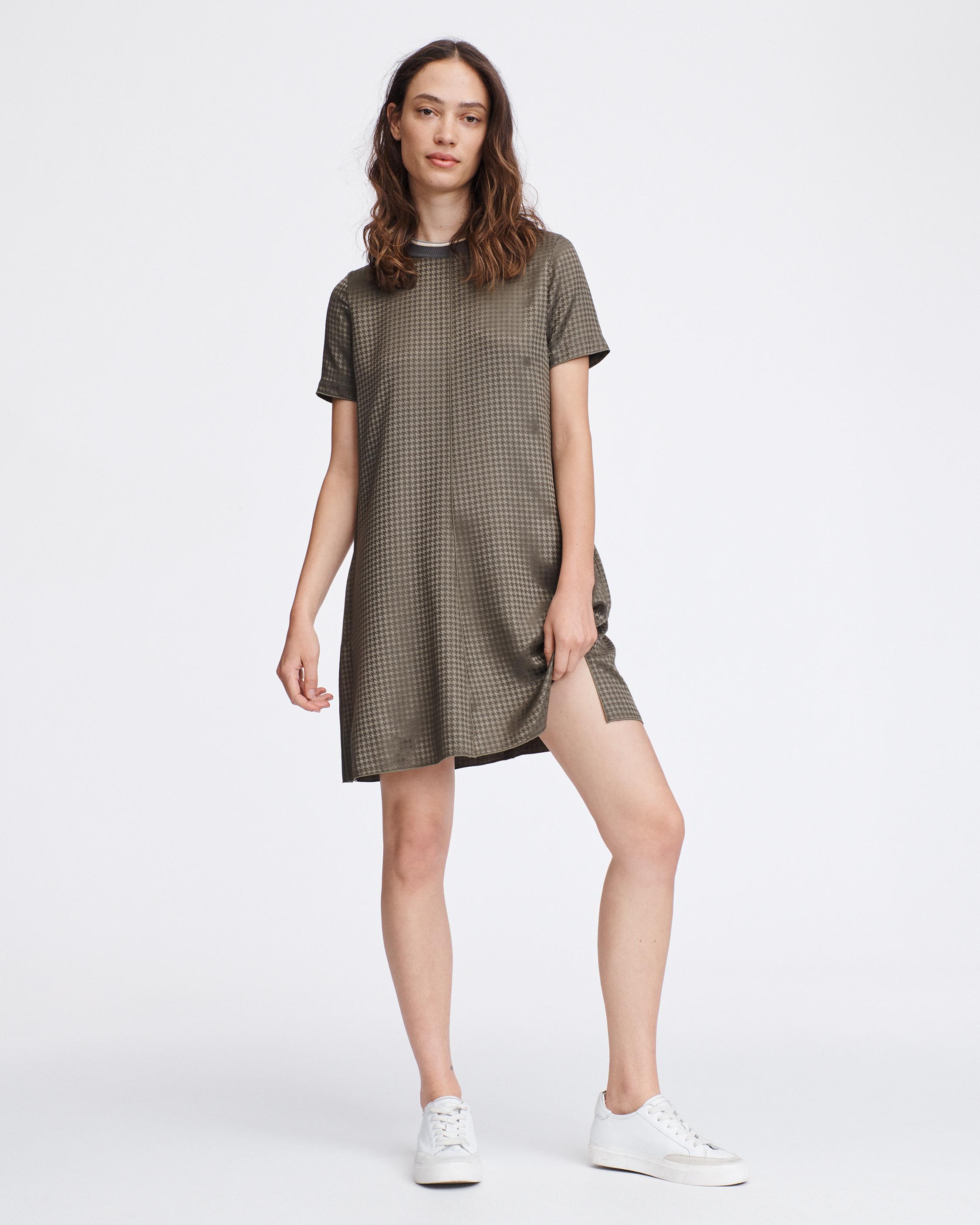 Ali T Shirt Dress in Olive Houndstooth rag bone