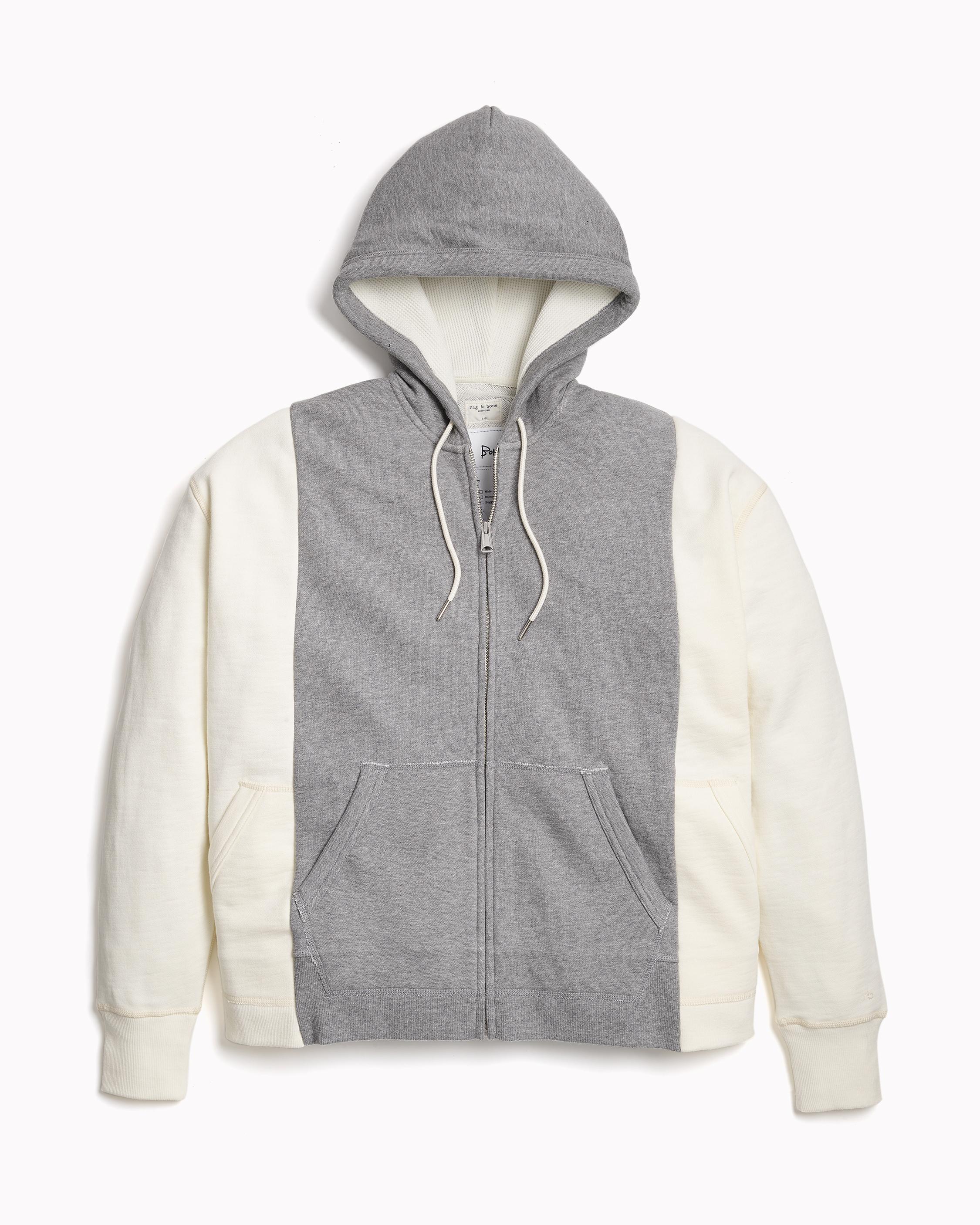 Bonum Classic Zip Hoodie in Two-Toned White & Grey | rag & bone