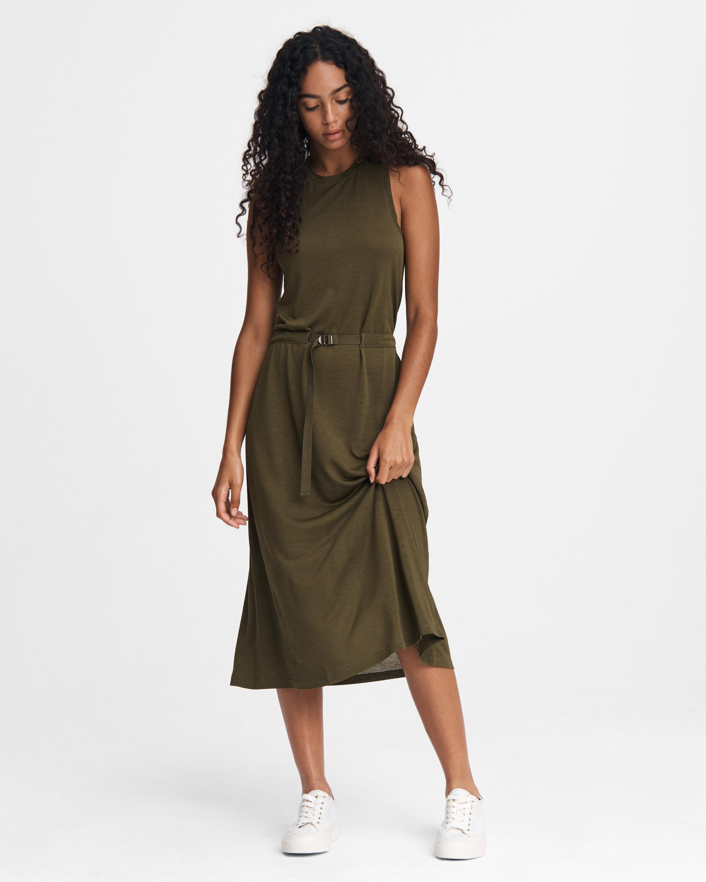 Belted lyocell midi outlet dress