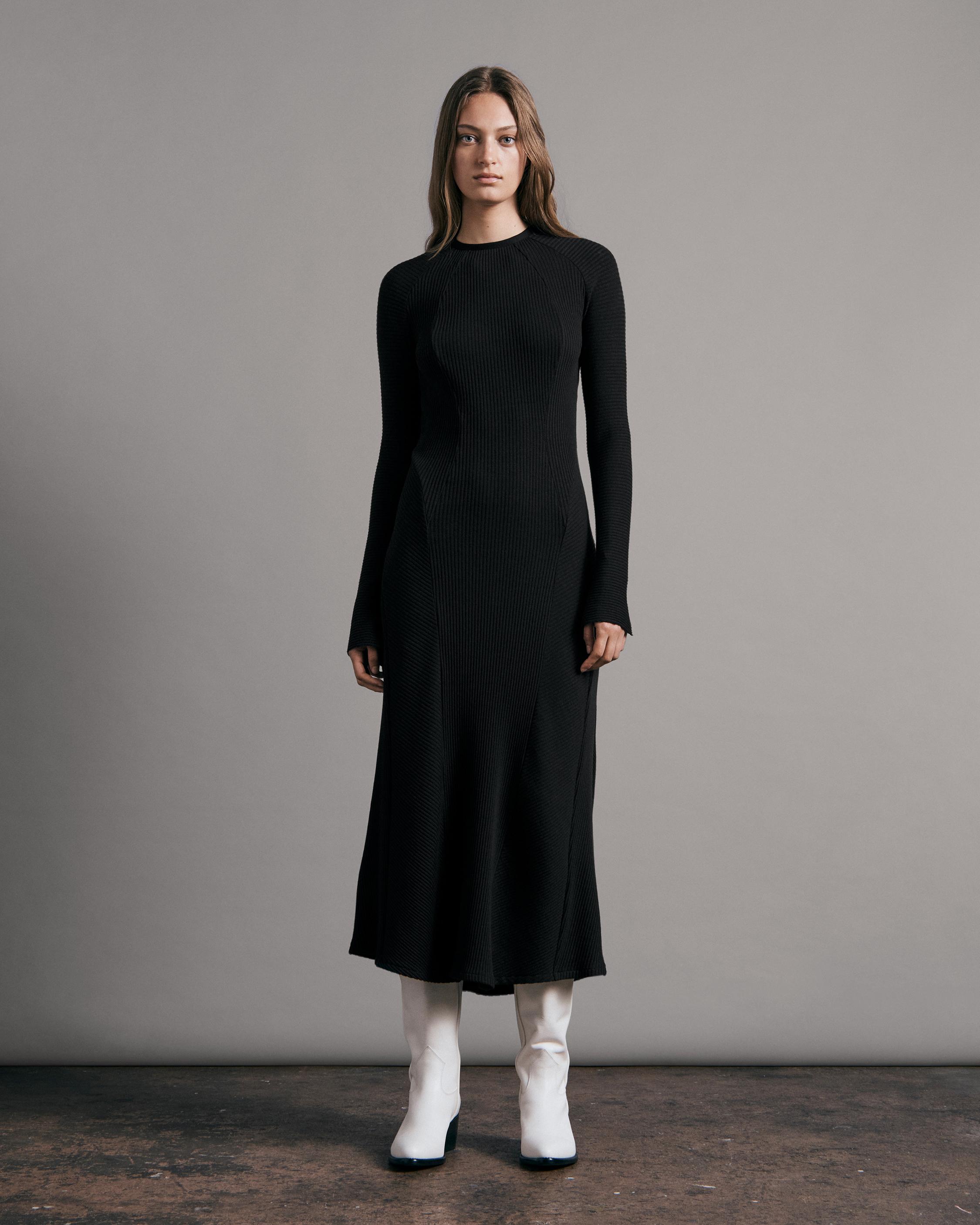 Echo Rib Long Sleeve Midi Dress image number 1